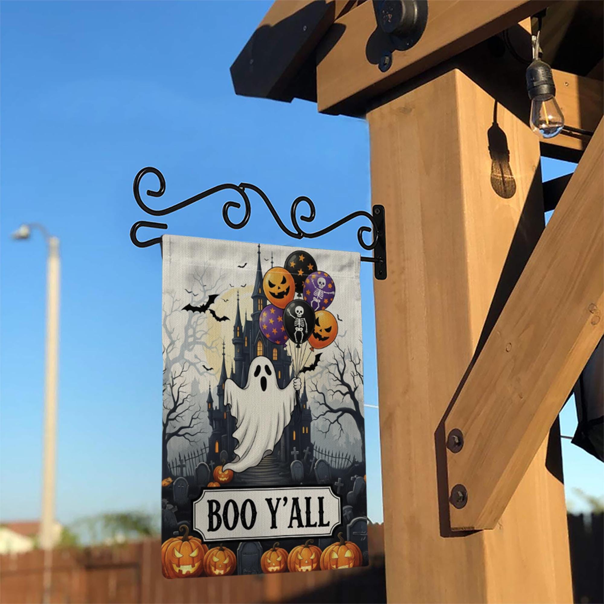 Boo Y'all Halloween Garden Flag - Spooky Ghost Castle Outdoor Decor - Pumpkin Yard Art - Fall Porch Banner - Trick or Treat Sign
