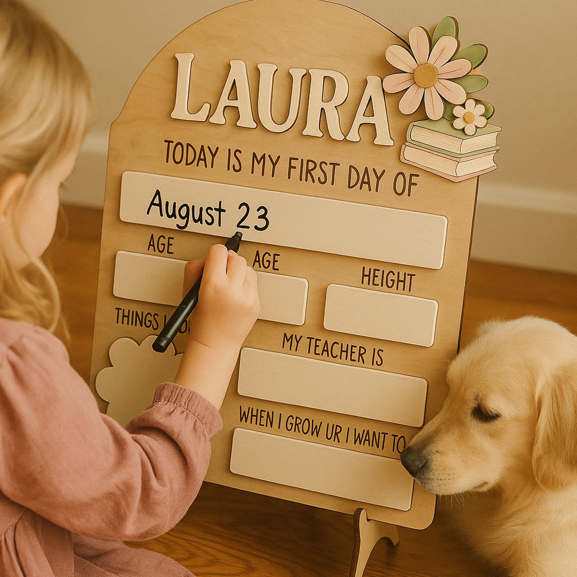 Reusable First Day of School Board Sign, Personalized Back to School Sign with Name, Keepsake Reusable School Milestone Photo Prop