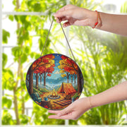Autumn Camping Stained Glass Suncatcher - Fall Tent Campfire Cabin Decor