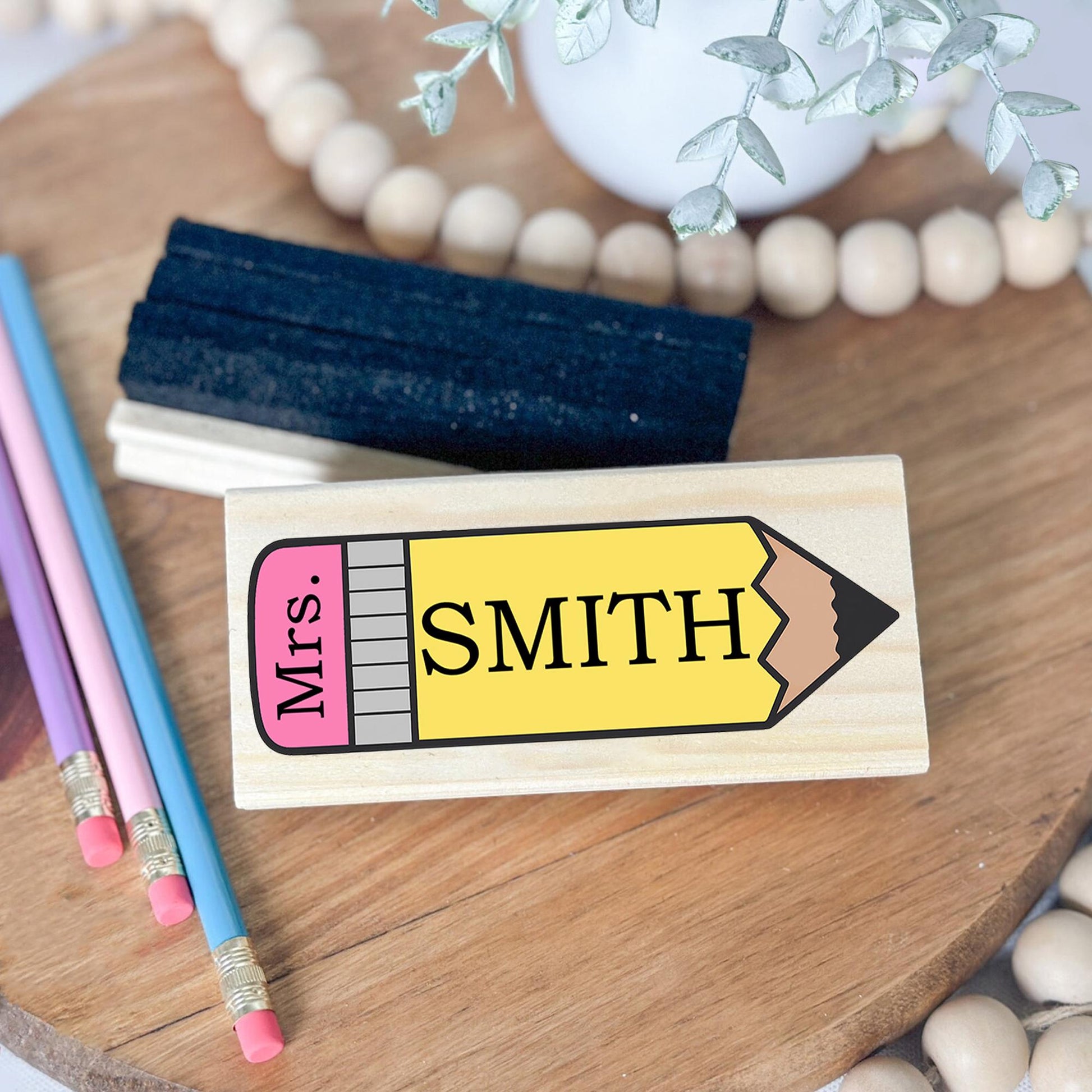 Personalized Teacher Whiteboard Eraser, Pencil Design with Custom Name, Cute Classroom Gift for Educators, Back to School Supplies, Teachers