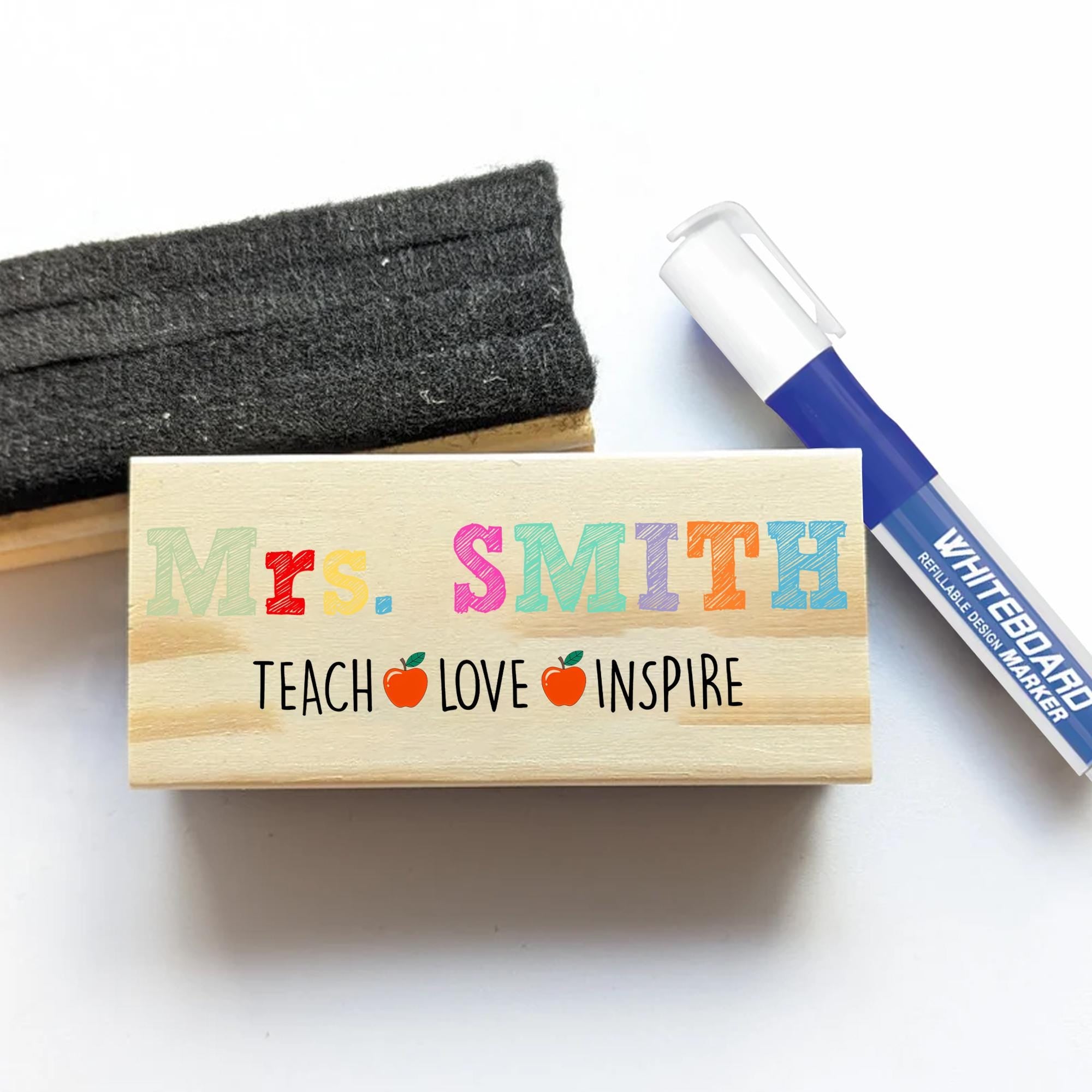 Personalized Teacher Whiteboard Eraser – Colorful Teach Love Inspire Design with Custom Name, Back to School Gift for Educators, Teachers