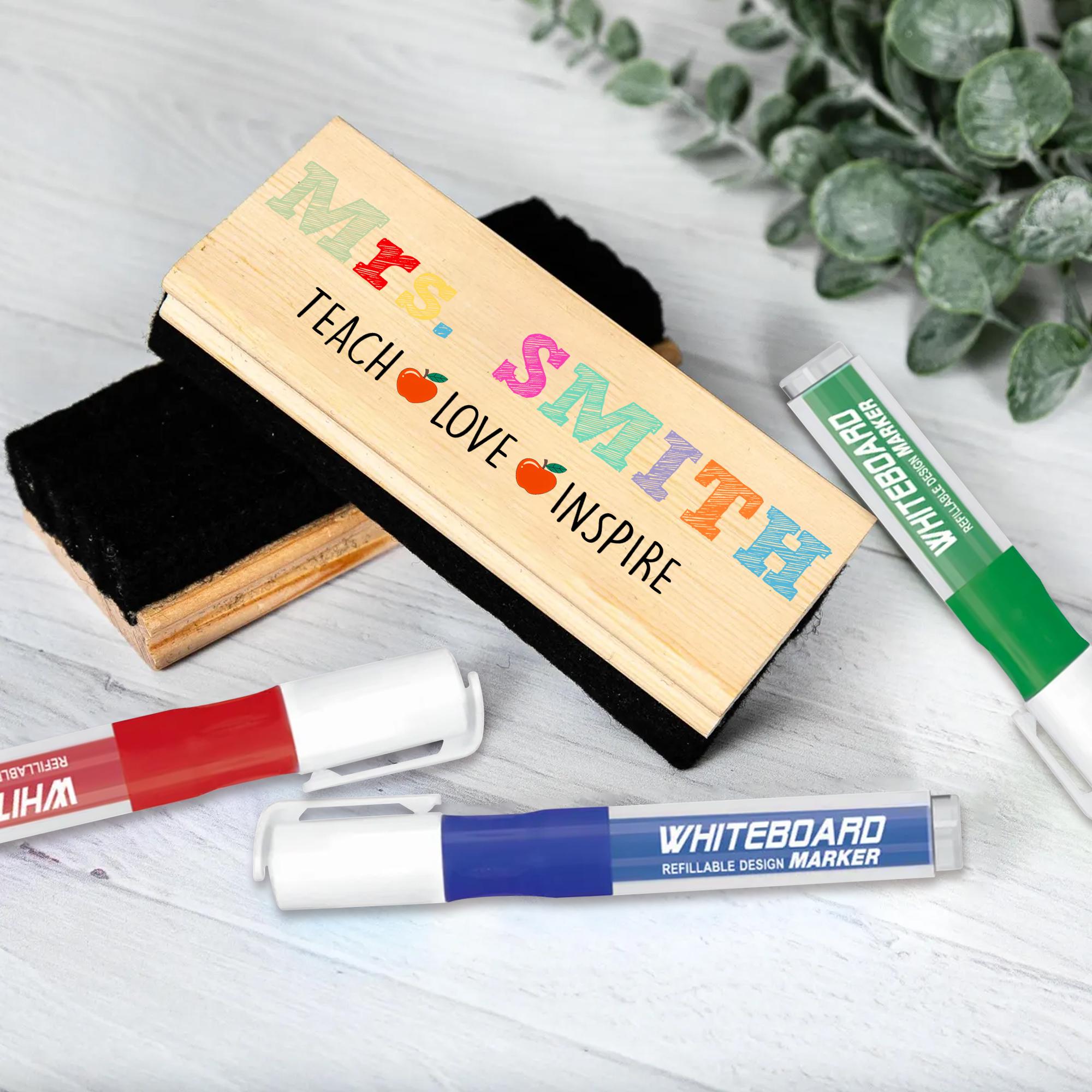 Personalized Teacher Whiteboard Eraser – Colorful Teach Love Inspire Design with Custom Name, Back to School Gift for Educators, Teachers