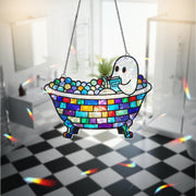 Ghost Reading in Bathtub Hologram Decor, Spooky Book Lover Gift, Halloween Ghost Shelf Art, Cute Ghost Bathroom Decoration