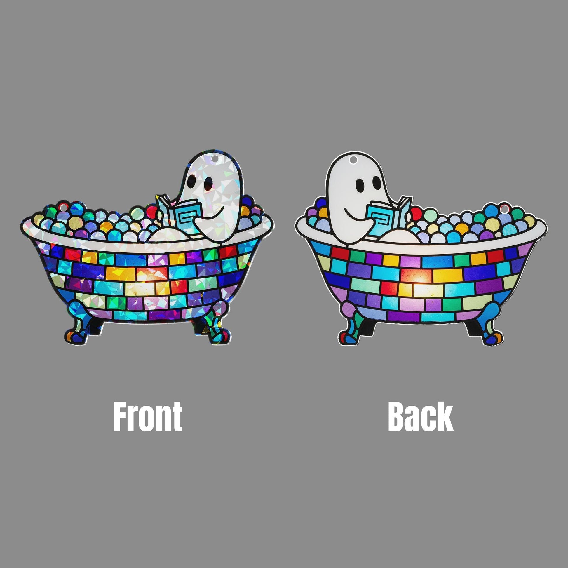 Ghost Reading in Bathtub Hologram Decor, Spooky Book Lover Gift, Halloween Ghost Shelf Art, Cute Ghost Bathroom Decoration