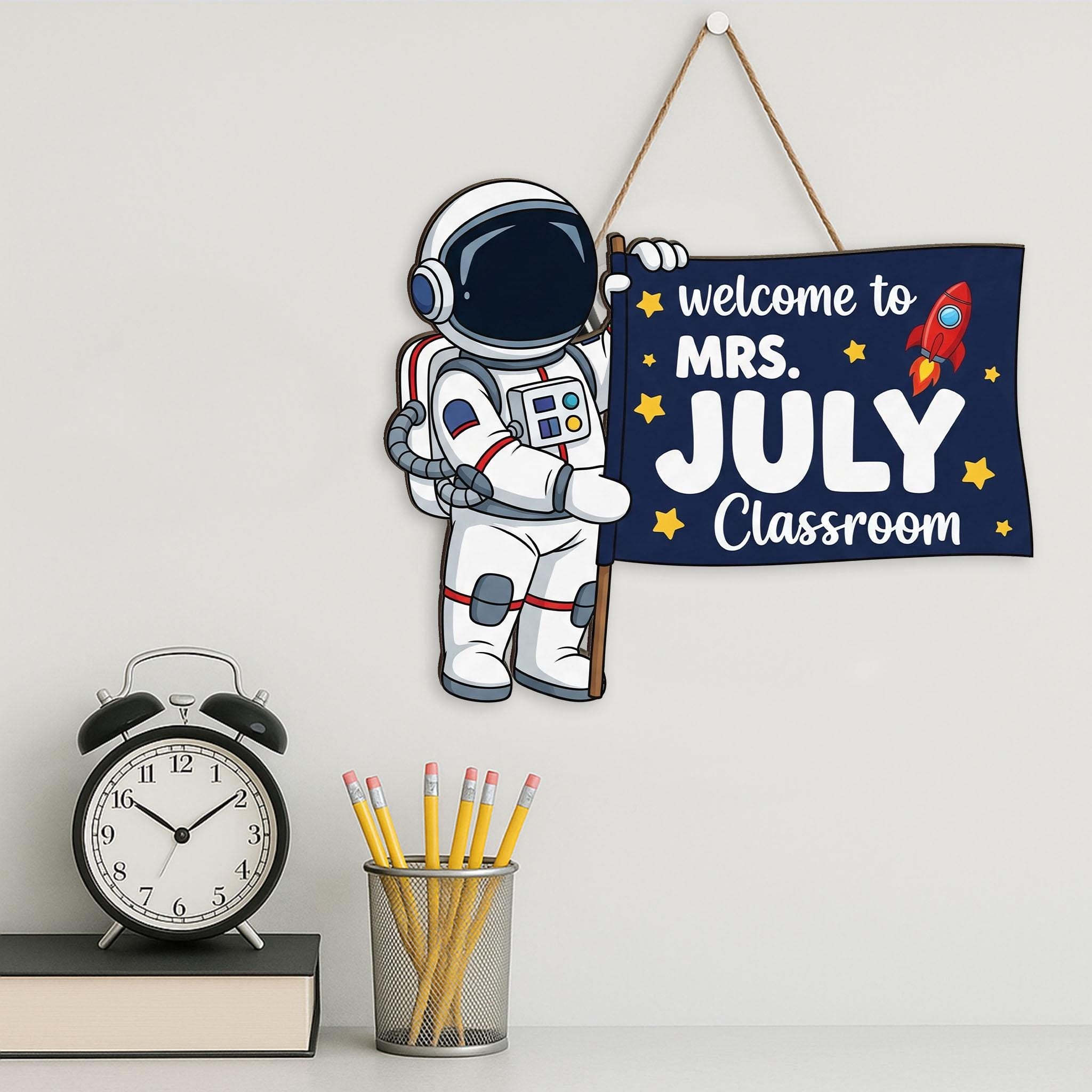 Astronaut Welcome Sign, Space Classroom Decor, Teacher Door Sign, Custom Name Sign, Back to School Gift, Outer Space Theme