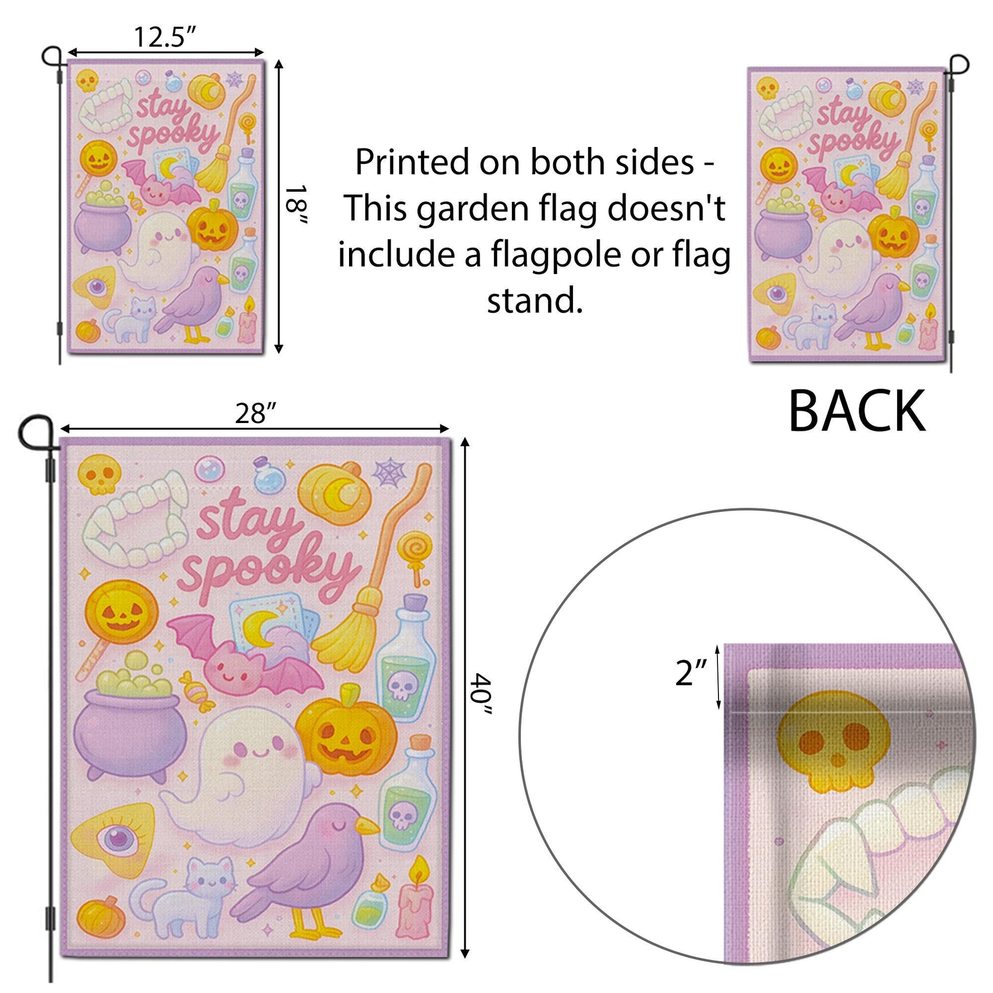Pastel Halloween Garden Flag, Cute "Stay Spooky" Ghost Yard Banner, Kawaii Witchy Outdoor Decor, Spooky Season Housewarming Gift