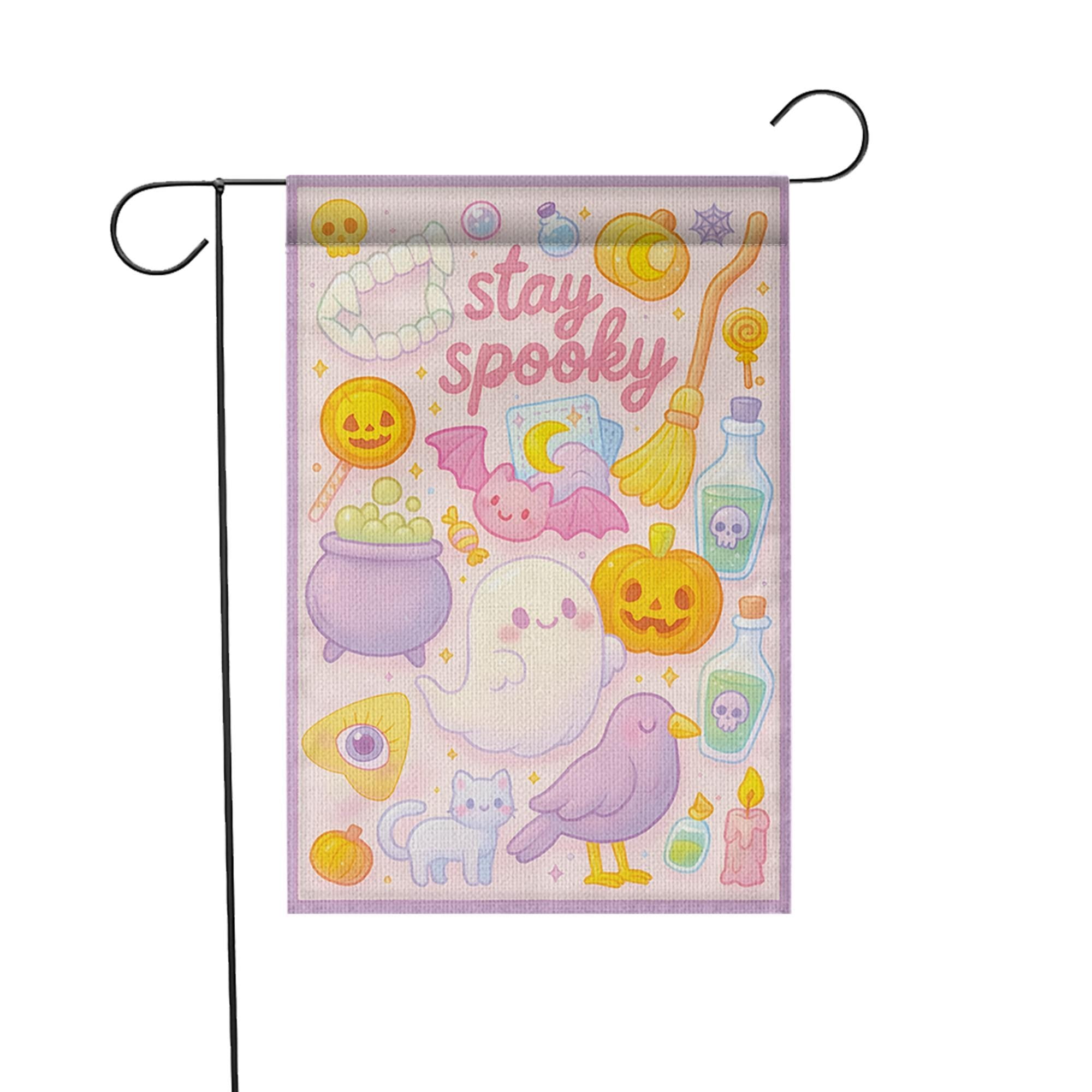 Pastel Halloween Garden Flag, Cute "Stay Spooky" Ghost Yard Banner, Kawaii Witchy Outdoor Decor, Spooky Season Housewarming Gift