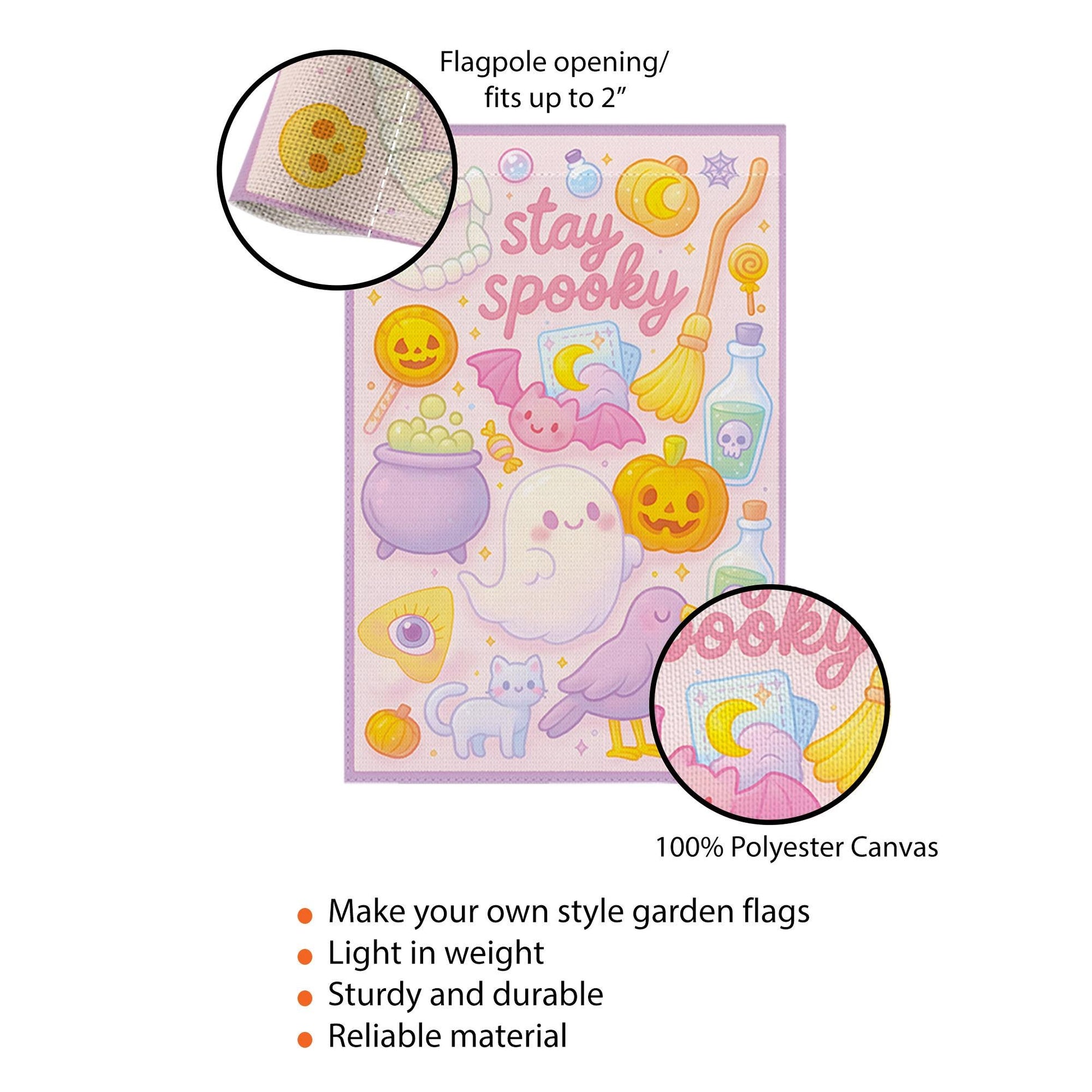 Pastel Halloween Garden Flag, Cute "Stay Spooky" Ghost Yard Banner, Kawaii Witchy Outdoor Decor, Spooky Season Housewarming Gift