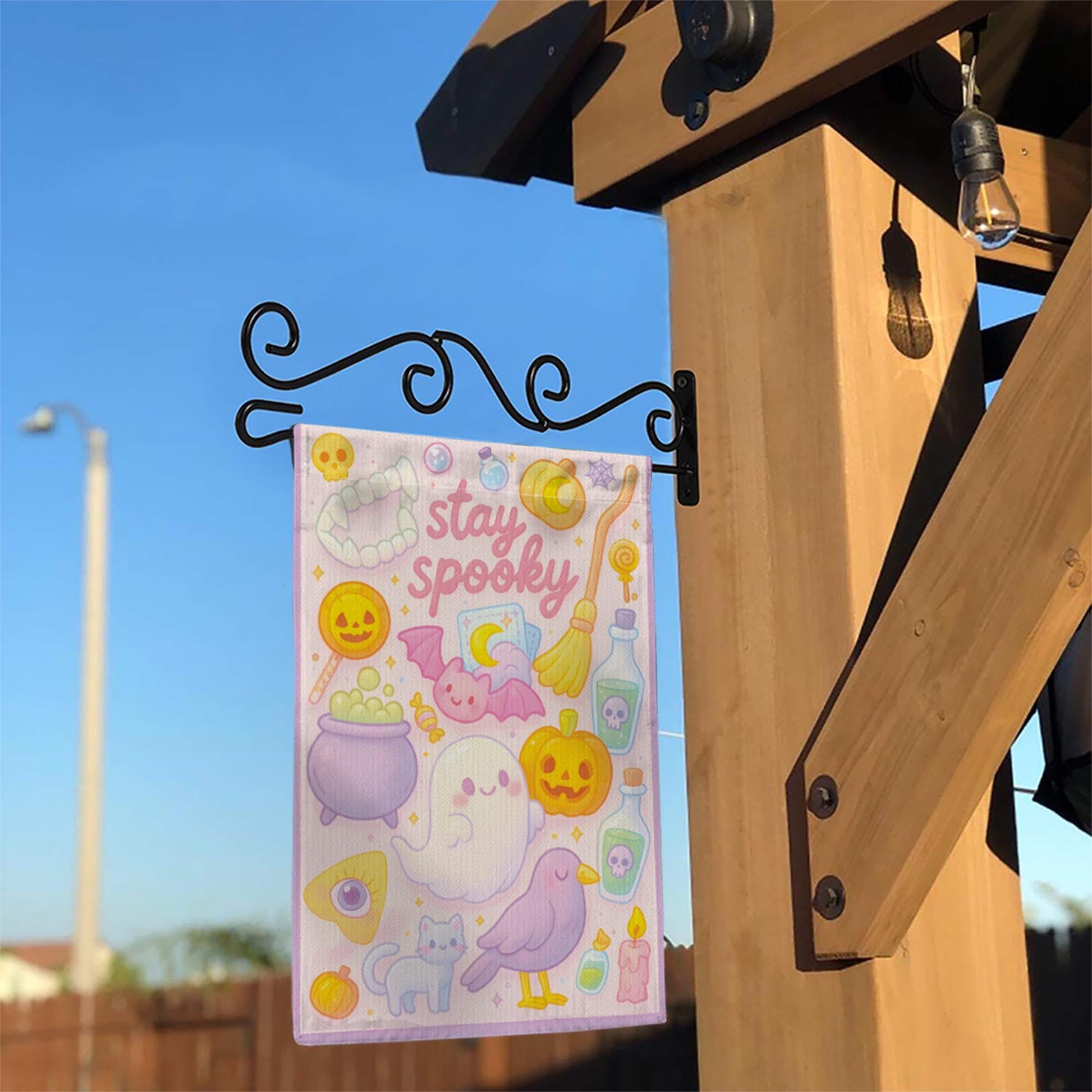 Pastel Halloween Garden Flag, Cute "Stay Spooky" Ghost Yard Banner, Kawaii Witchy Outdoor Decor, Spooky Season Housewarming Gift