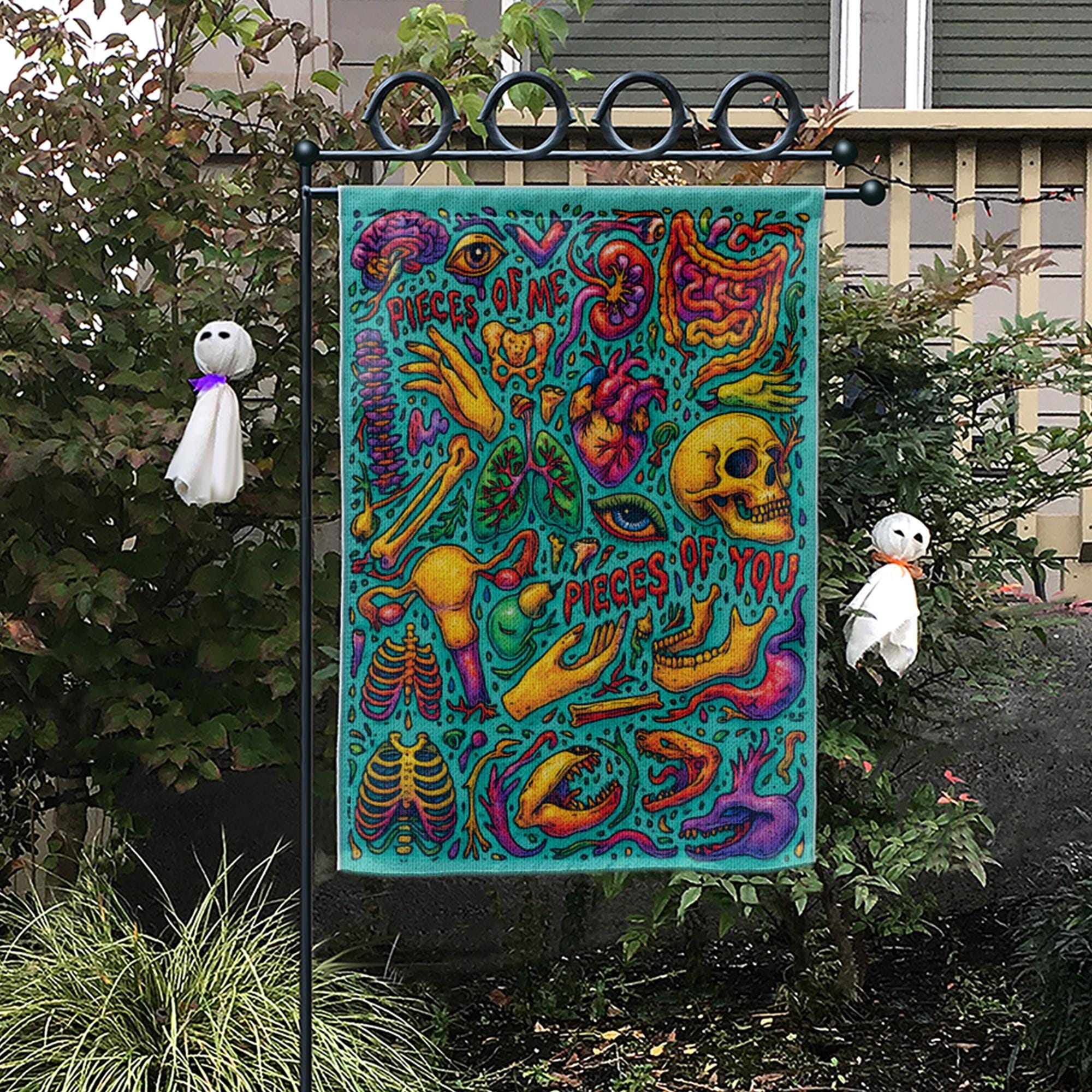 Psychedelic Anatomy Halloween Flag, Macabre Skull & Heart Garden Decor, Trippy Goth Horror Art, Spooky Medical Illustration Yard Banner