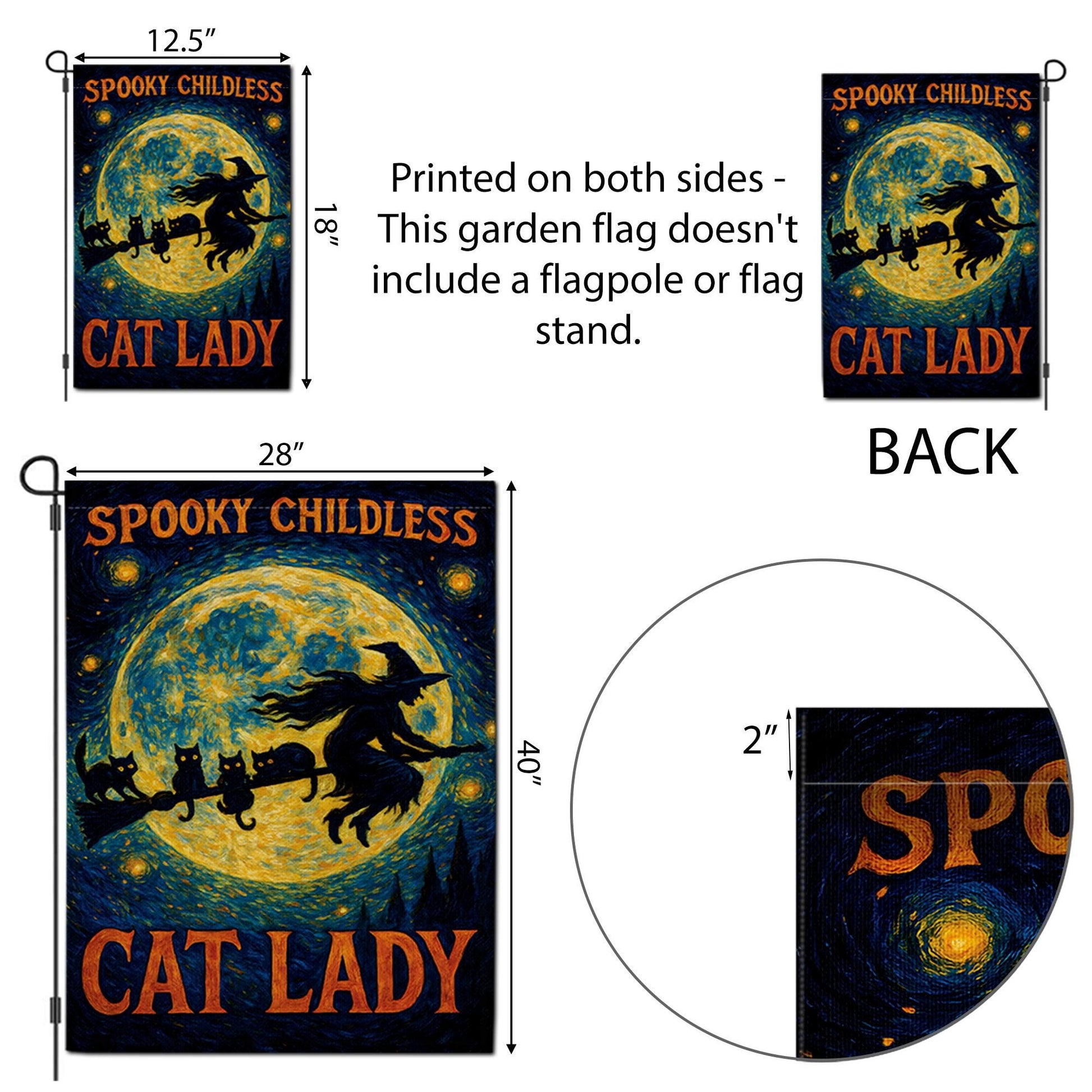 Spooky Childless Cat Lady Flag, Funny Halloween Garden Decor, Witch and Black Cat Yard Banner, Witchy Woman Gift, Spooky Porch Decor