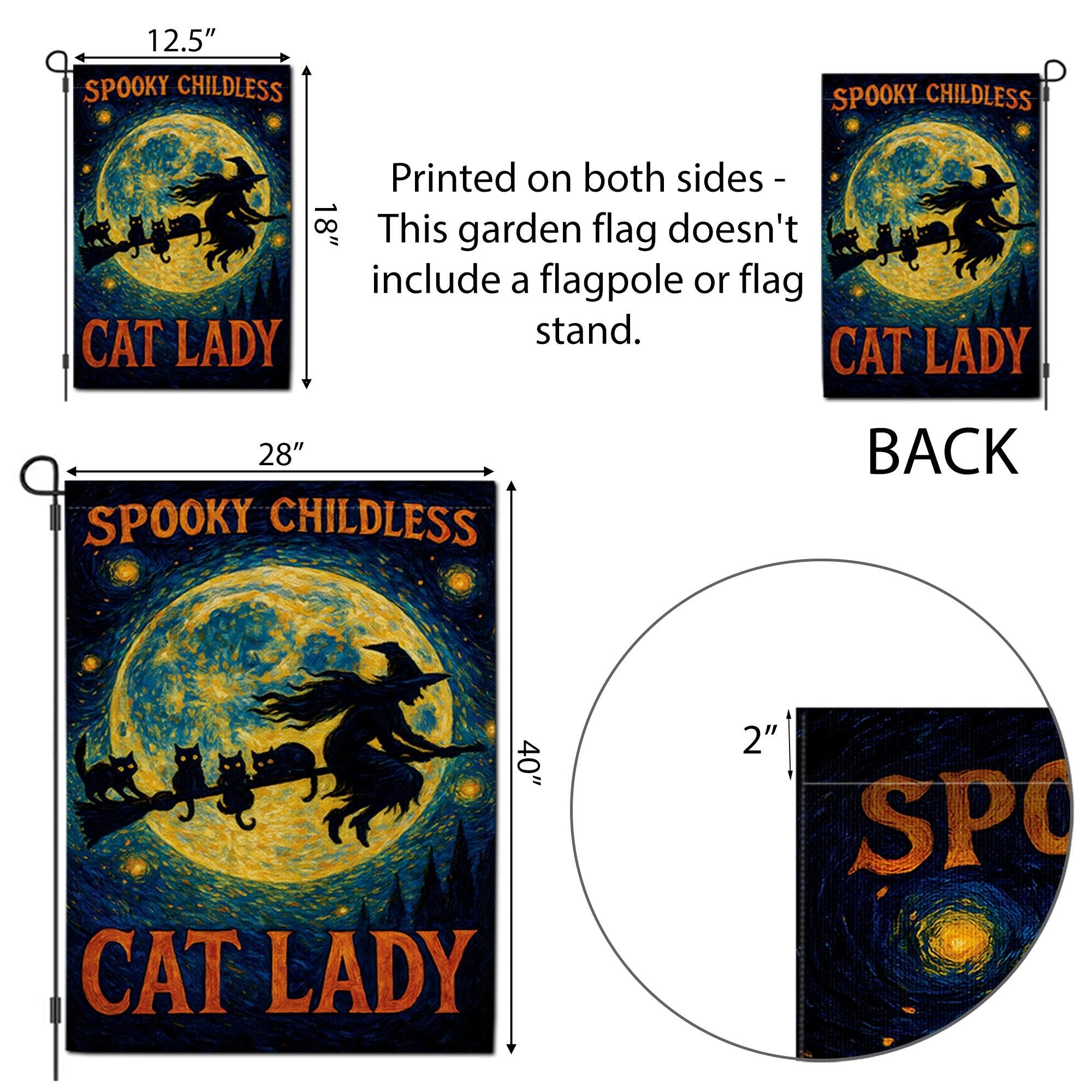 Spooky Childless Cat Lady Flag, Funny Halloween Garden Decor, Witch and Black Cat Yard Banner, Witchy Woman Gift, Spooky Porch Decor