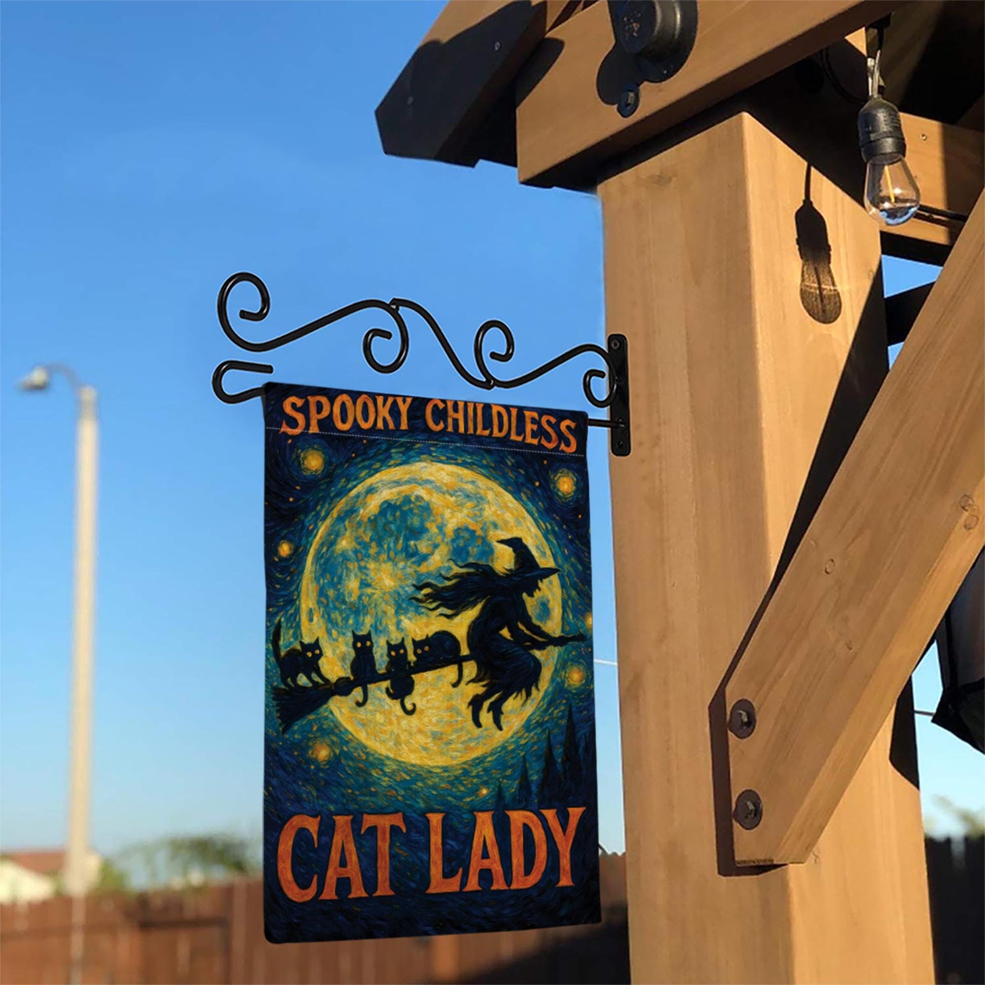 Spooky Childless Cat Lady Flag, Funny Halloween Garden Decor, Witch and Black Cat Yard Banner, Witchy Woman Gift, Spooky Porch Decor