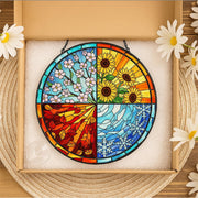 Four Seasons Stained Glass Suncatcher – Nature Window Hanging, Fall Decor, Tis The Season Decor Gift, Jesus Made Christian Gift