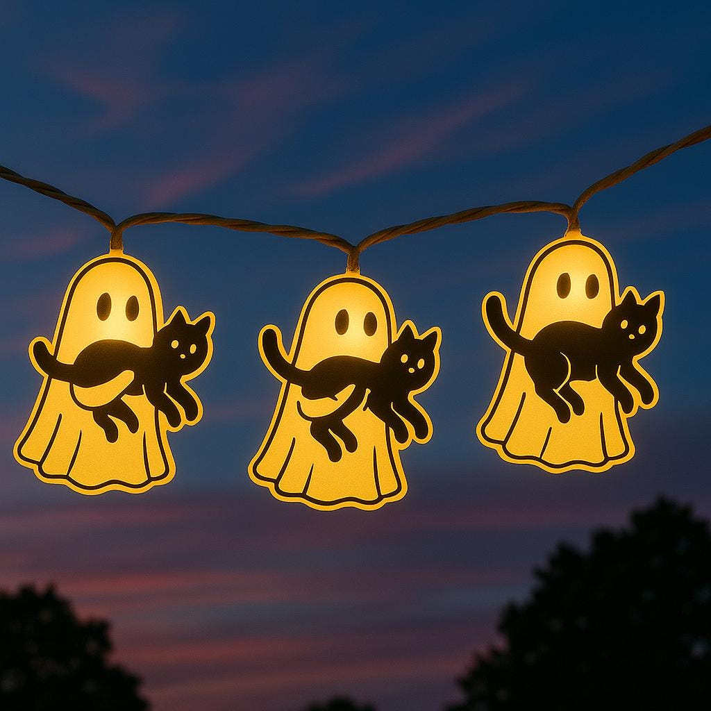 Spooky Ghost & Black Cat String Lights, Halloween Garland for Cat Lovers, Cute Light Up Ghost Decor, Indoor Fall Party Decoration