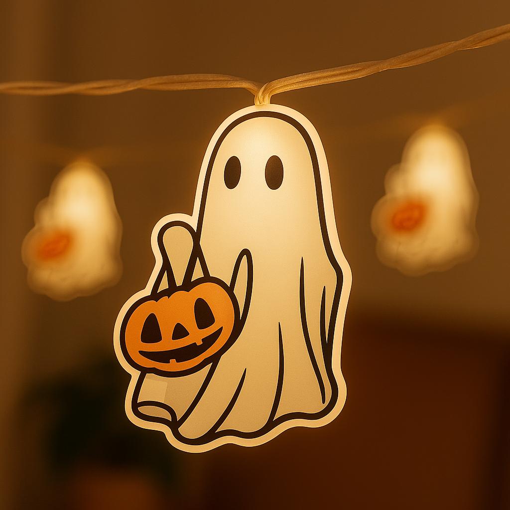Cute Ghost Pumpkin String Lights, Halloween Light-Up Garland, Trick-or-Treat Ghost Decor, Indoor Spooky Party Lights for Fall