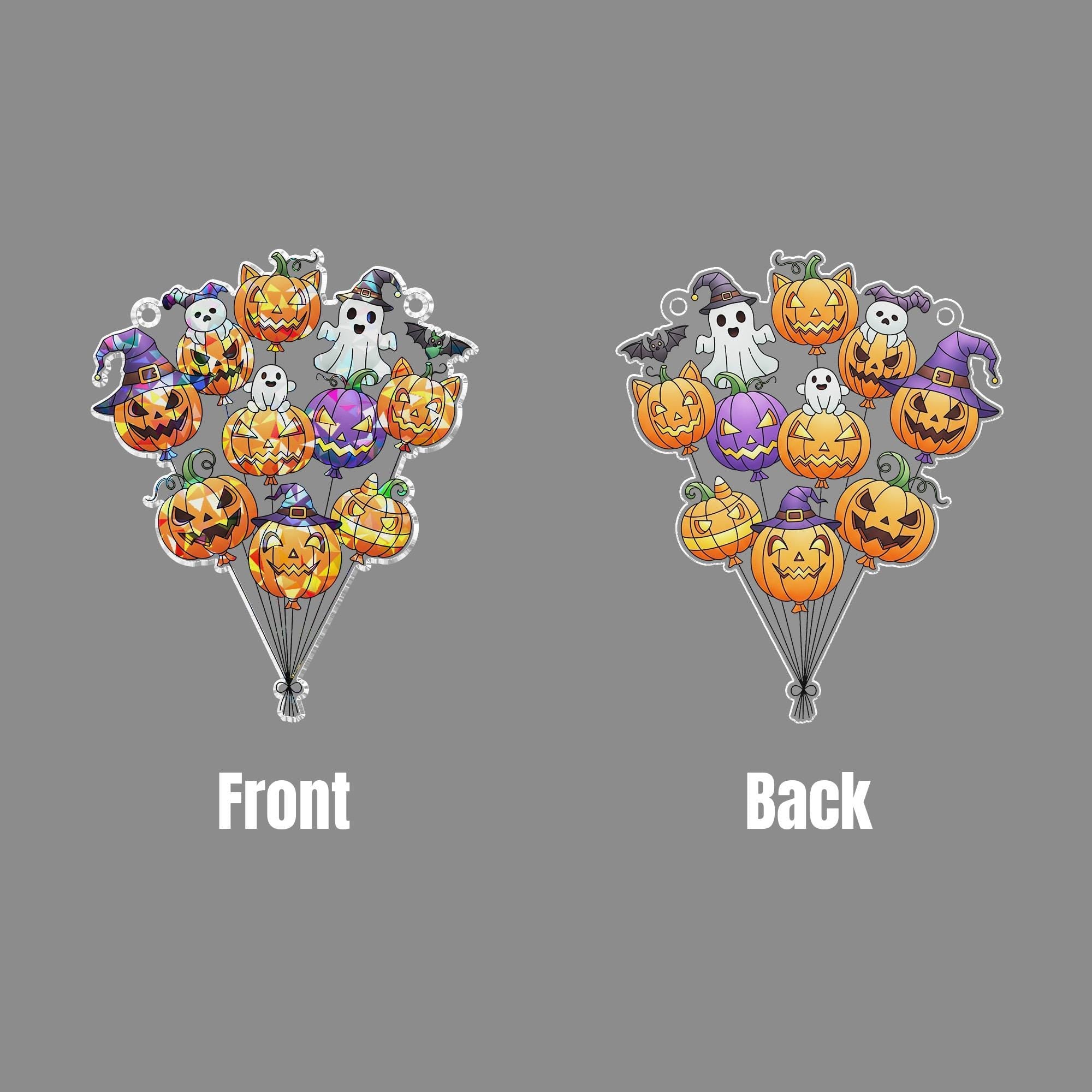 Halloween Pumpkin Ghost Balloon Suncatcher | Cute Spooky Window Decor | Witchy Jack O Lantern Sun Catcher | Fall Gothic Home Gift