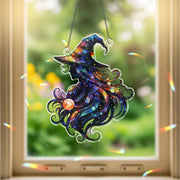Galaxy Witch Suncatcher | Cosmic Witch Window Decor | Celestial Halloween Gift | Mystical Stained Glass Style Ornament