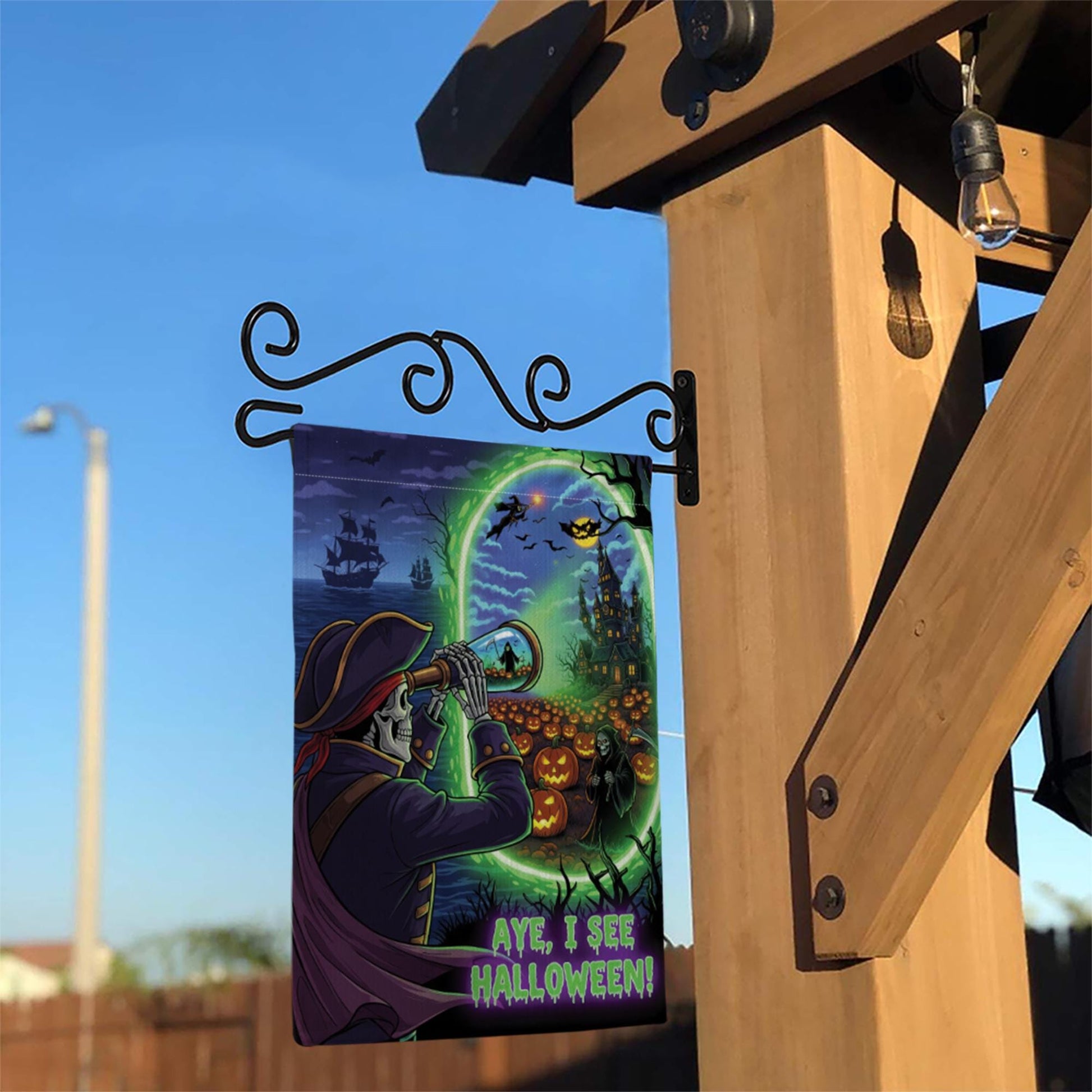 Pirate Halloween Garden Flag | Skeleton Aye I See Halloween Decor | Spooky Nautical Yard Sign | Funny Fall Outdoor Flag