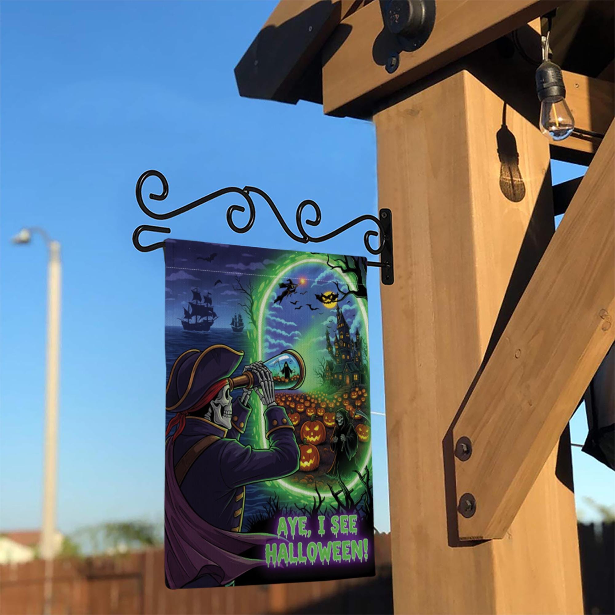 Pirate Halloween Garden Flag | Skeleton Aye I See Halloween Decor | Spooky Nautical Yard Sign | Funny Fall Outdoor Flag