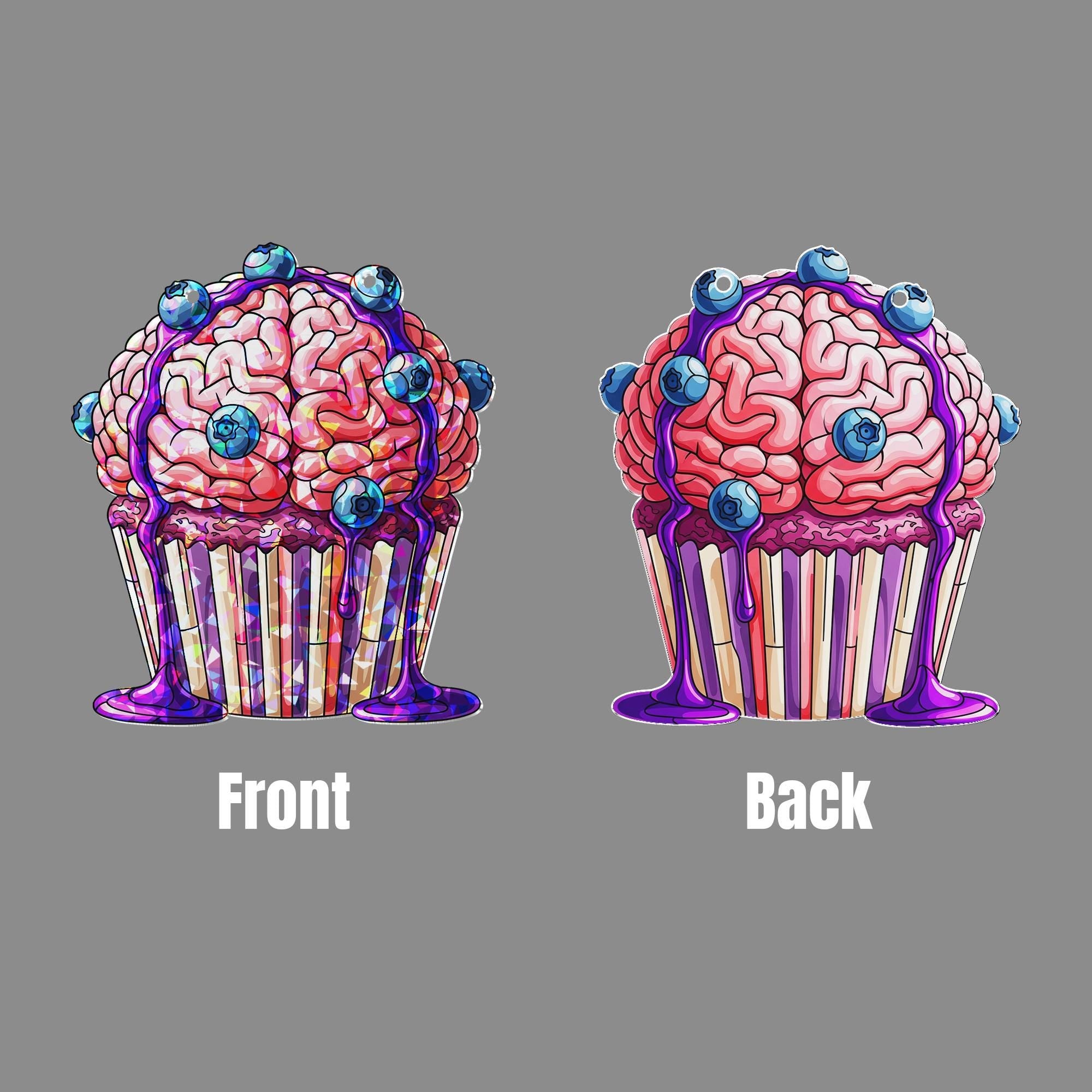 Brain Cupcake Suncatcher | Creepy Cute Halloween Window Decor | Zombie Bakery Horror Gift | Spooky Stained Glass Art