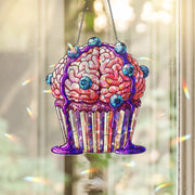 Brain Cupcake Suncatcher | Creepy Cute Halloween Window Decor | Zombie Bakery Horror Gift | Spooky Stained Glass Art