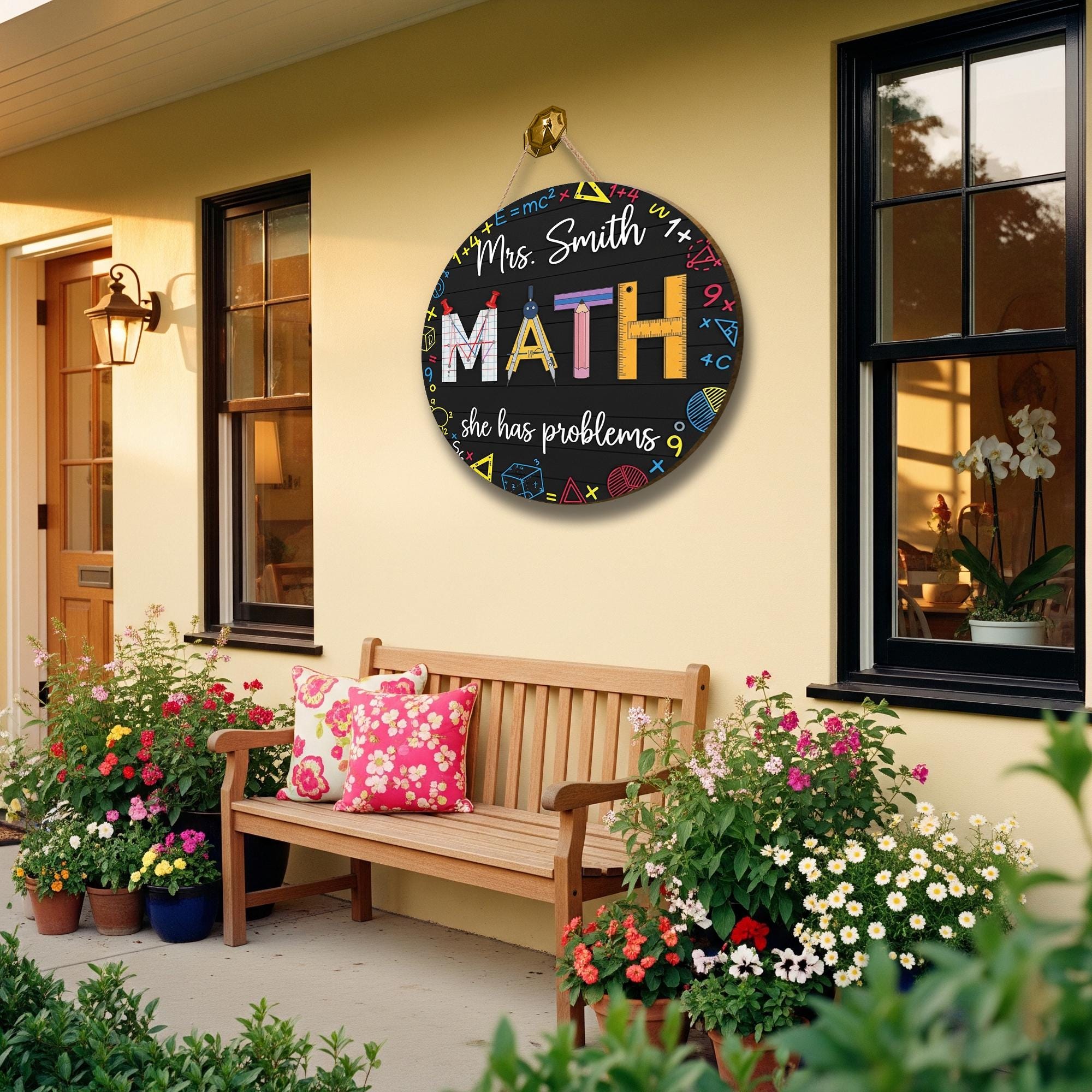 Funny Math Teacher Door Sign, Personalized Classroom Decor, Back to School Gift, Custom Name Wooden Sign, STEM Teacher Plaque