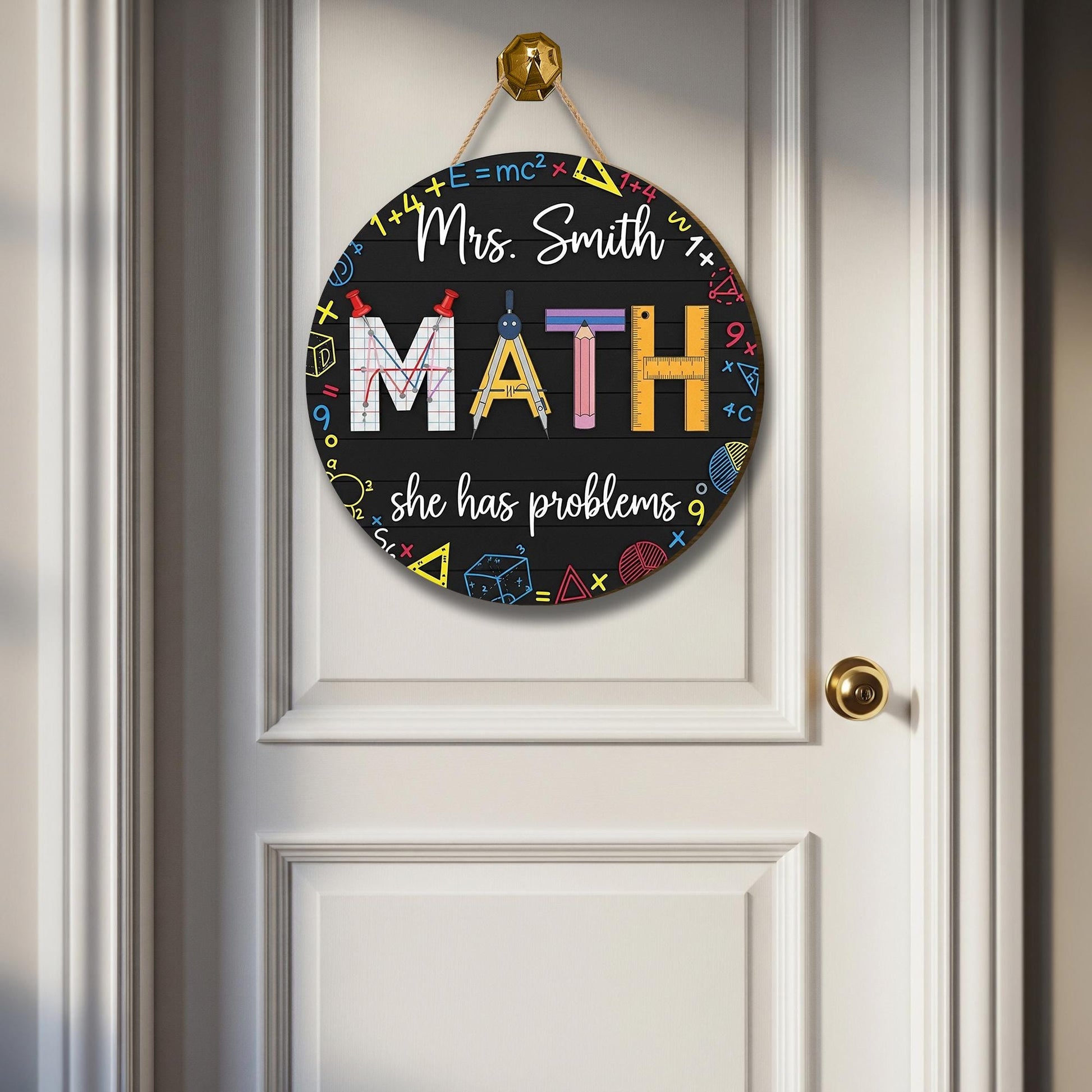 Funny Math Teacher Door Sign, Personalized Classroom Decor, Back to School Gift, Custom Name Wooden Sign, STEM Teacher Plaque