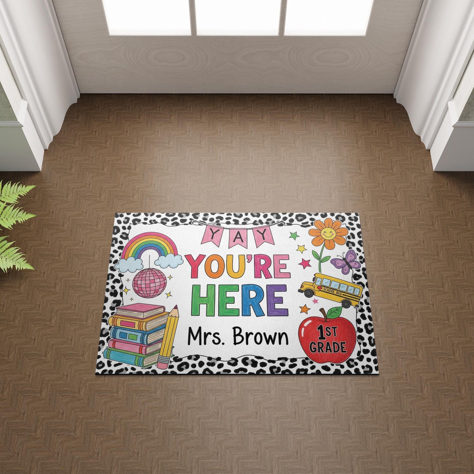Personalized Teacher Doormat, Back to School Welcome Mat, Custom Classroom Rug, 1st Grade Rainbow Door Decor for Teacher