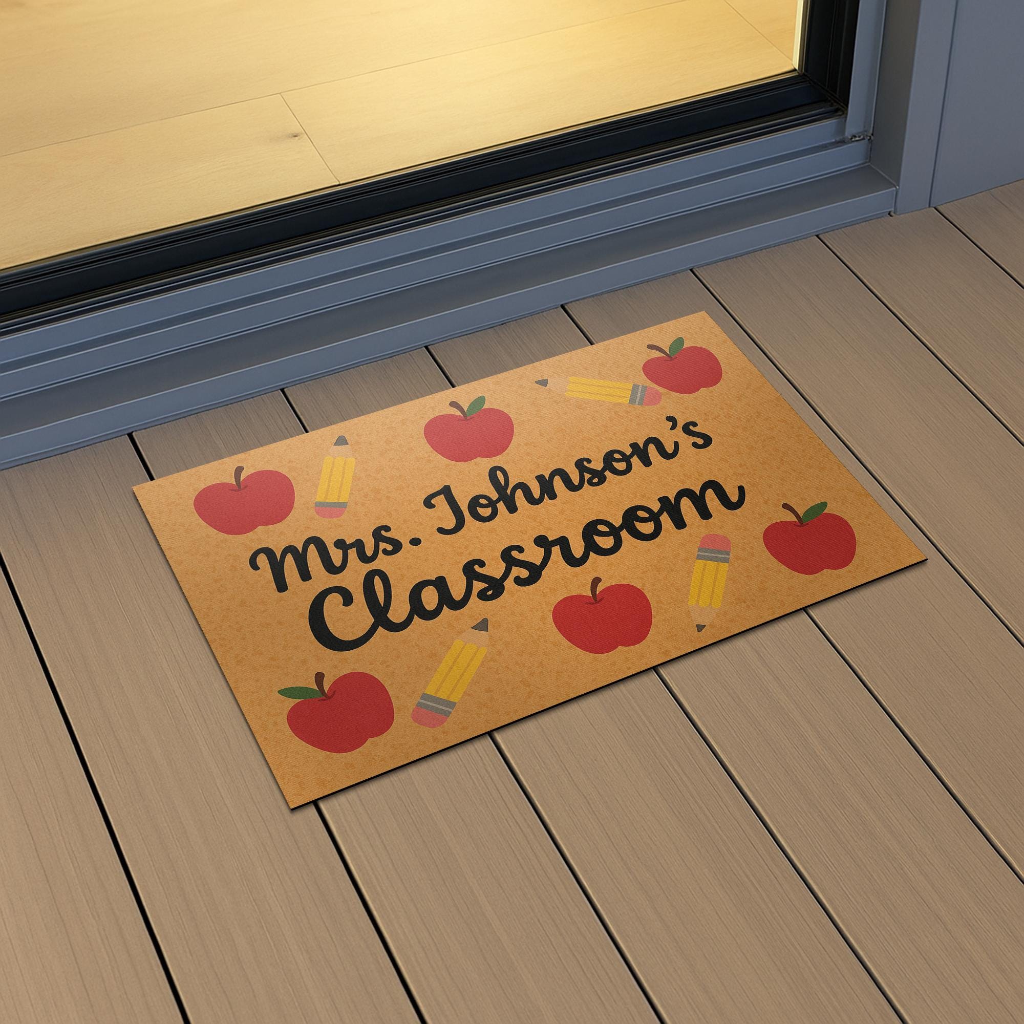 Custom Teacher Doormat, Personalized Classroom Welcome Mat, Back to School Decor, Apple Pencil Rug, Teacher Doormat, Classroom Decor