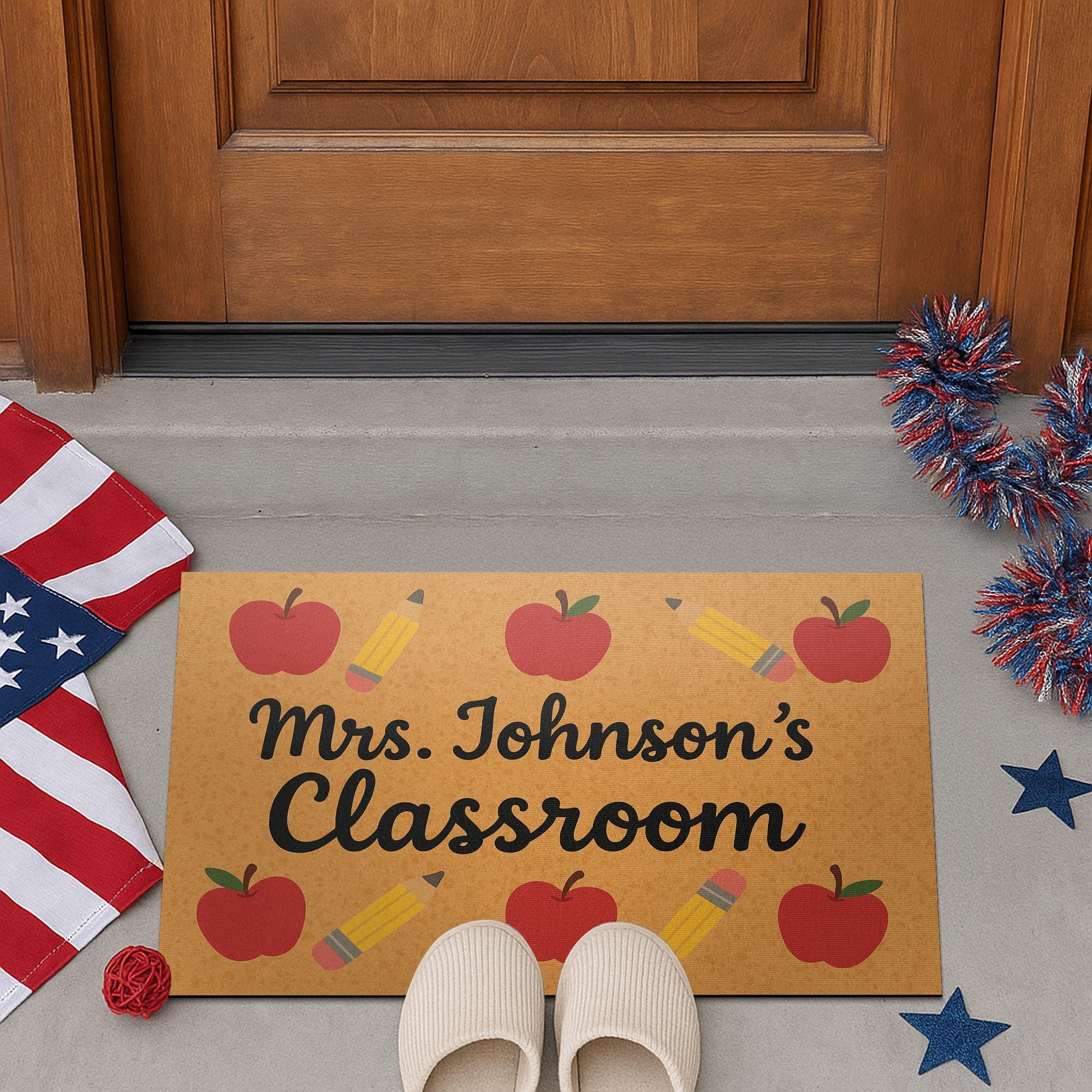 Custom Teacher Doormat, Personalized Classroom Welcome Mat, Back to School Decor, Apple Pencil Rug, Teacher Doormat, Classroom Decor