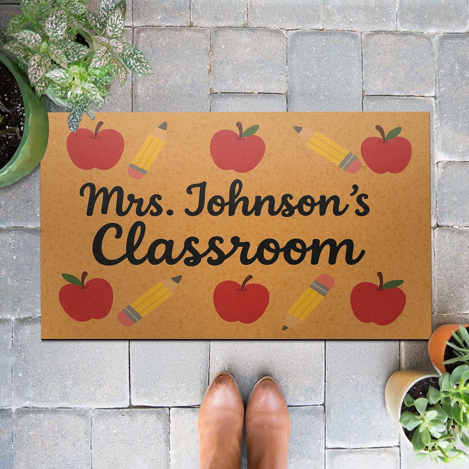 Custom Teacher Doormat, Personalized Classroom Welcome Mat, Back to School Decor, Apple Pencil Rug, Teacher Doormat, Classroom Decor