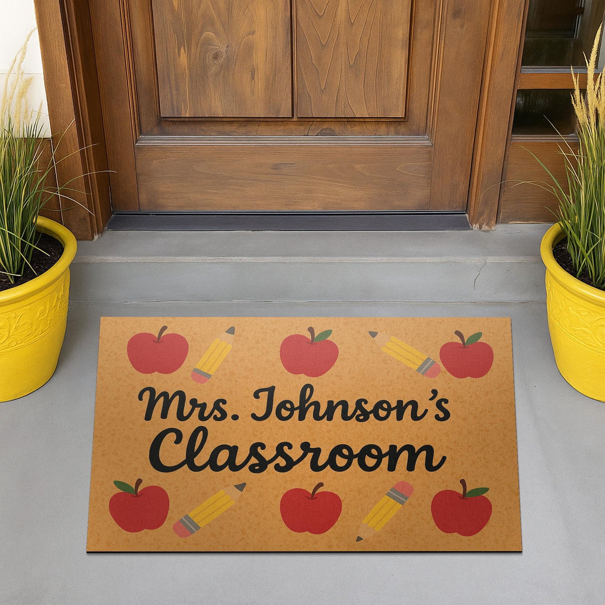 Custom Teacher Doormat, Personalized Classroom Welcome Mat, Back to School Decor, Apple Pencil Rug, Teacher Doormat, Classroom Decor