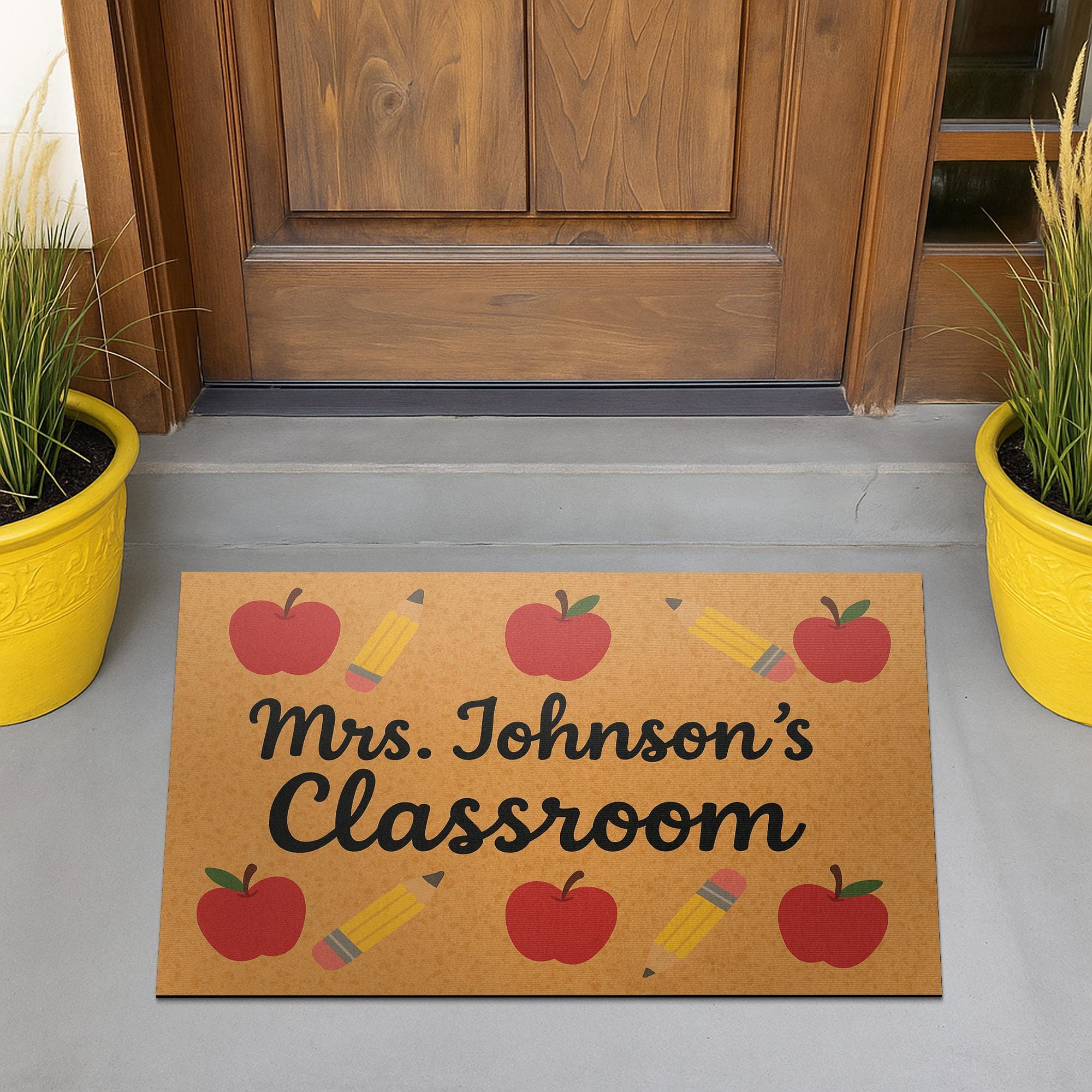 Custom Teacher Doormat, Personalized Classroom Welcome Mat, Back to School Decor, Apple Pencil Rug, Teacher Doormat, Classroom Decor