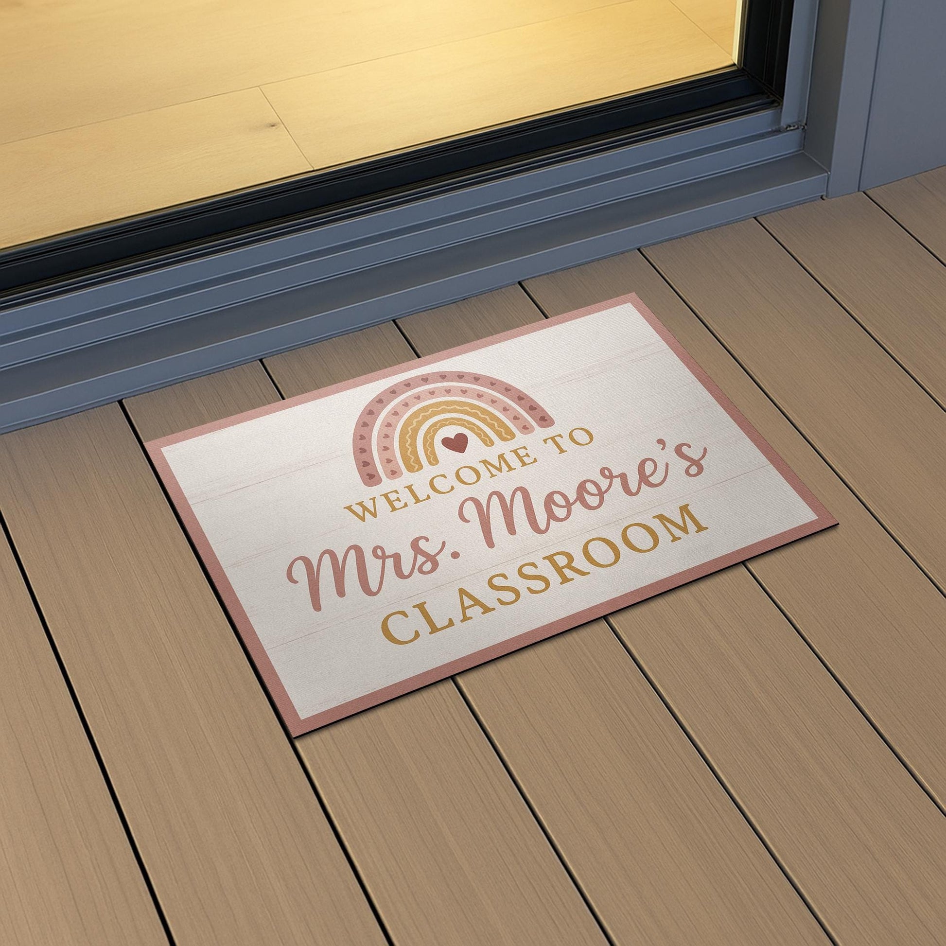 Personalized Teacher Doormat, Welcome to Classroom Rug, Custom Rainbow Back to School Mat, Classroom Door Decor Gift Idea