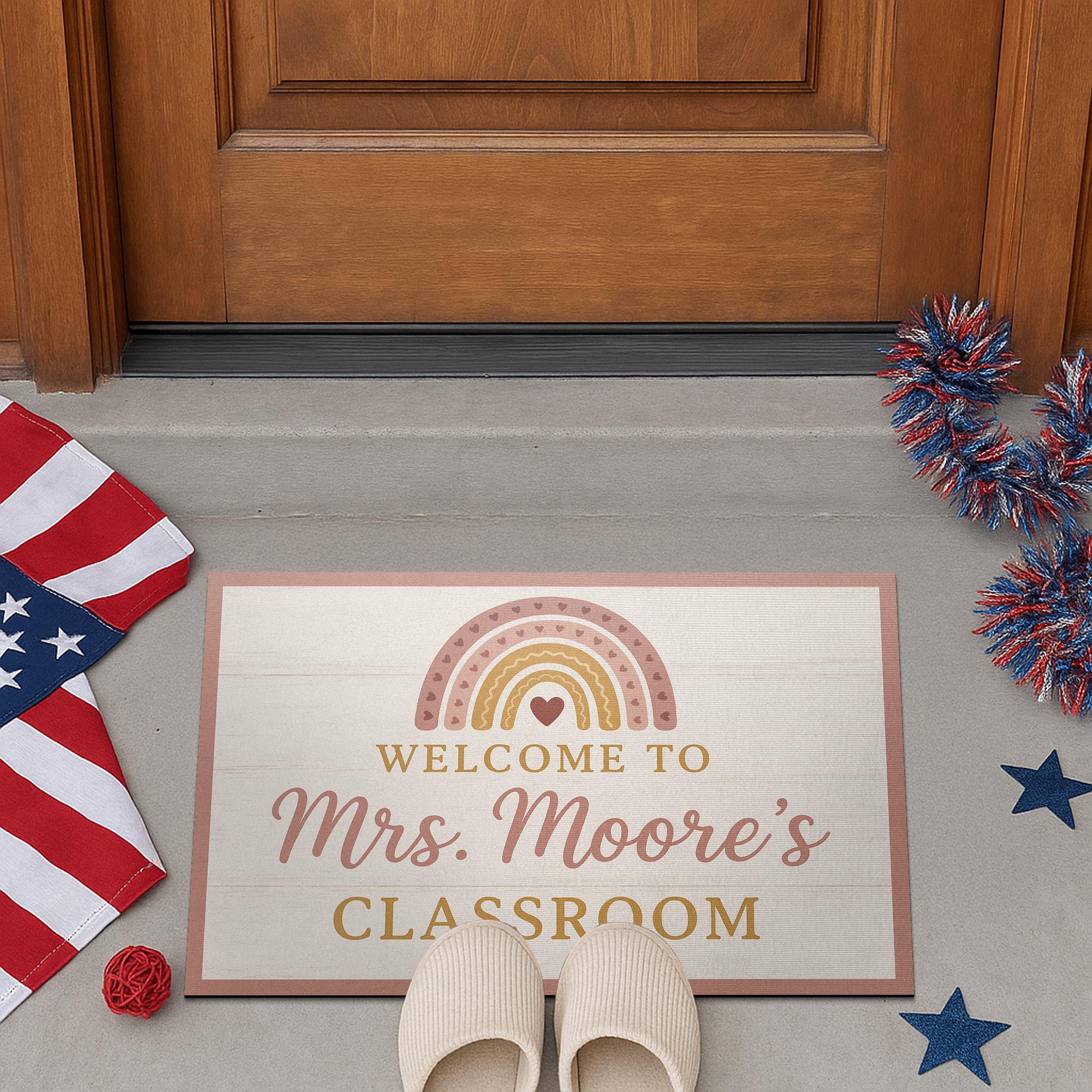 Personalized Teacher Doormat, Welcome to Classroom Rug, Custom Rainbow Back to School Mat, Classroom Door Decor Gift Idea