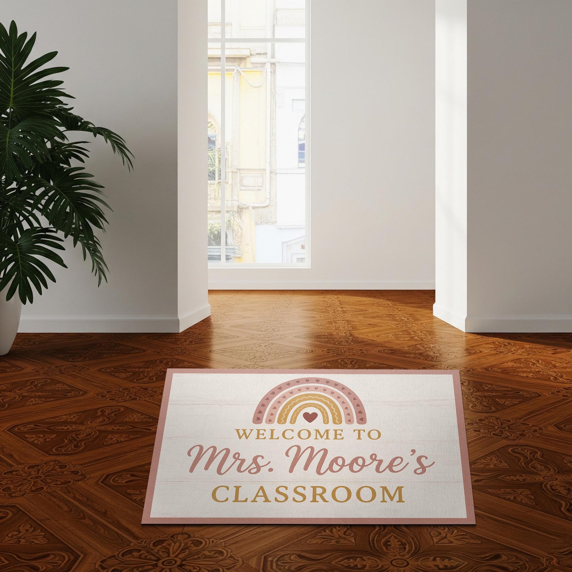 Personalized Teacher Doormat, Welcome to Classroom Rug, Custom Rainbow Back to School Mat, Classroom Door Decor Gift Idea