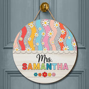 Custom Teacher Door Sign, Personalized Rainbow Floral Classroom Decor, Back to School Wooden Sign, Teacher Gift Idea