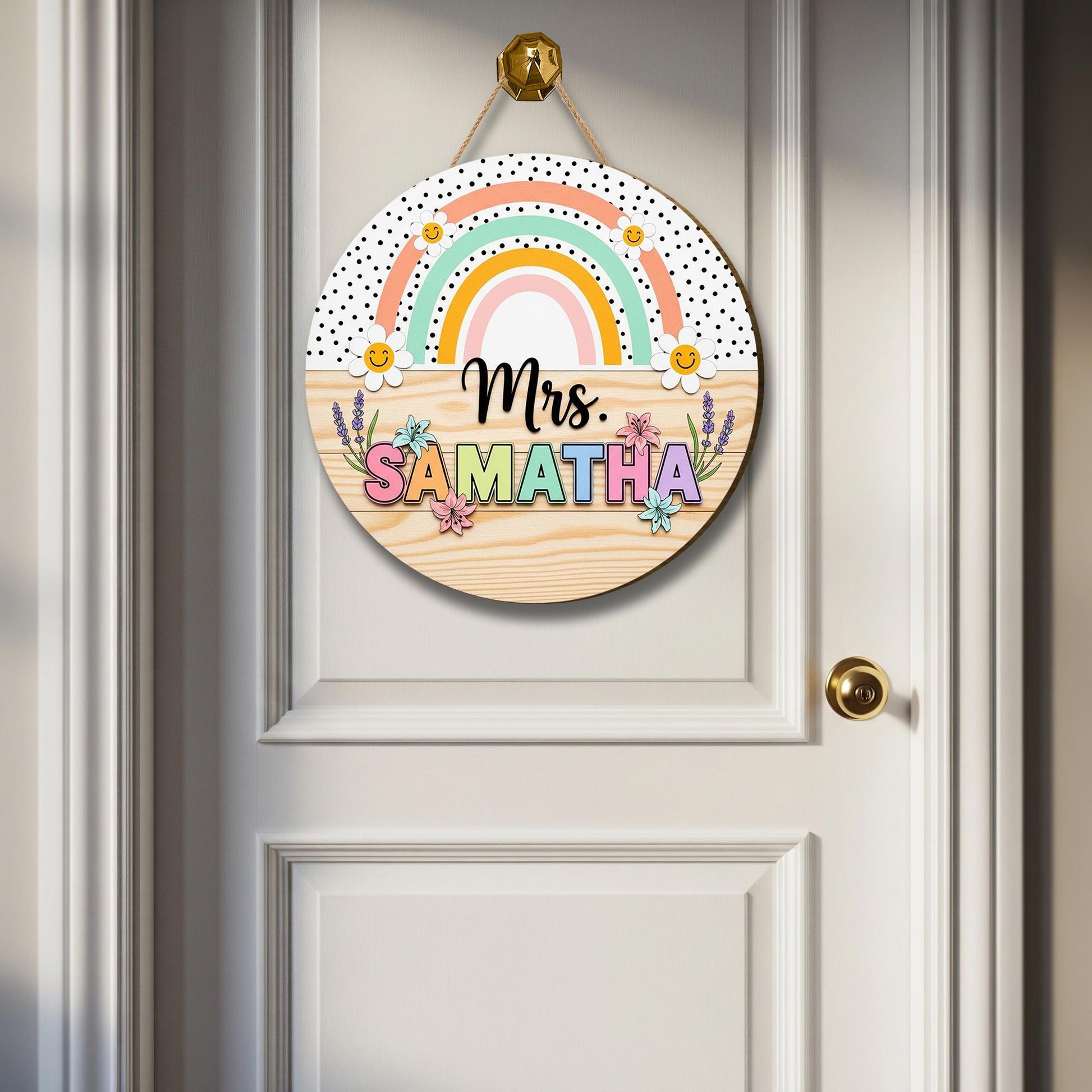Personalized 3D Teacher Door Sign, Custom Rainbow Classroom Decor, Back to School Wooden Name Sign, Cute Gift for Teacher