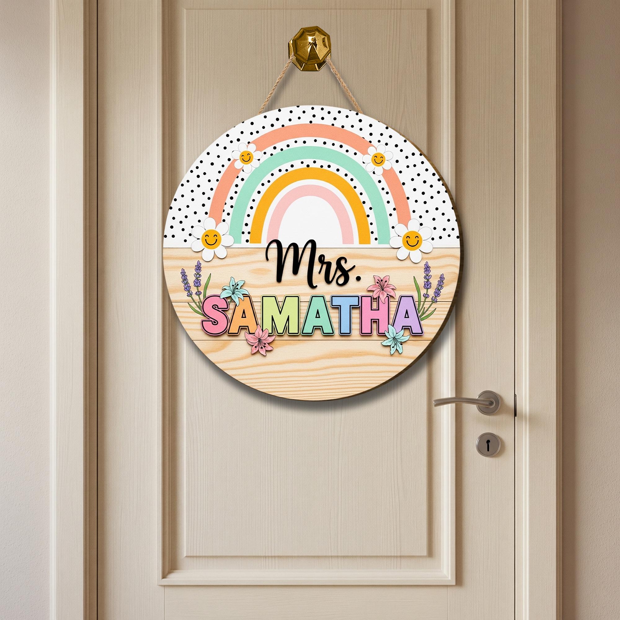 Personalized 3D Teacher Door Sign, Custom Rainbow Classroom Decor, Back to School Wooden Name Sign, Cute Gift for Teacher
