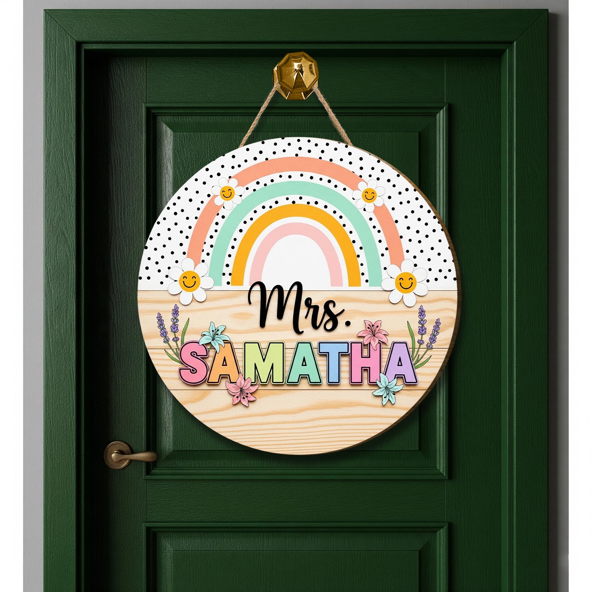 Personalized 3D Teacher Door Sign, Custom Rainbow Classroom Decor, Back to School Wooden Name Sign, Cute Gift for Teacher