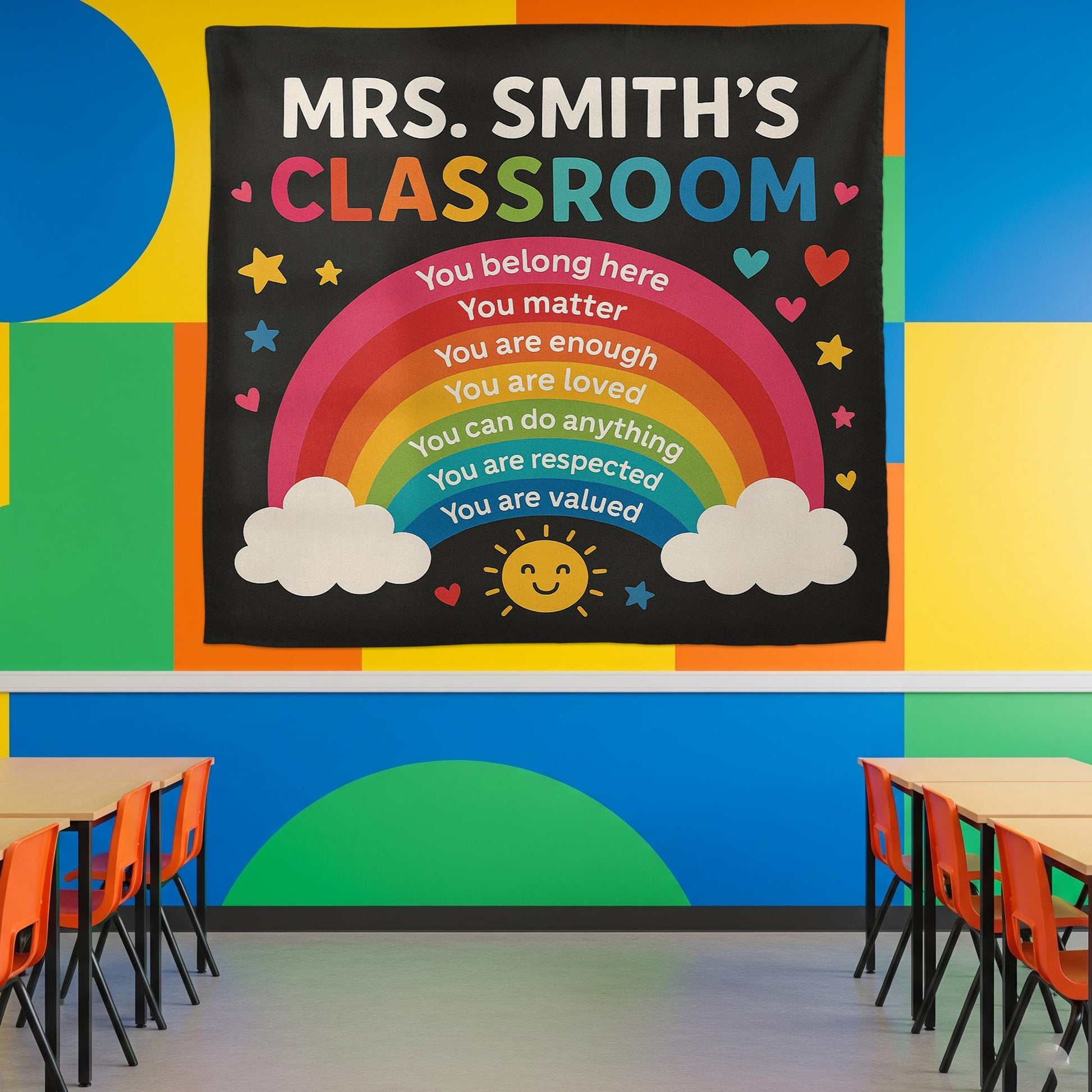 Rainbow Classroom Tapestry, Classroom Wall Decor, Motivational Teacher Banner, Back to School Poster, Inclusive Classroom Art