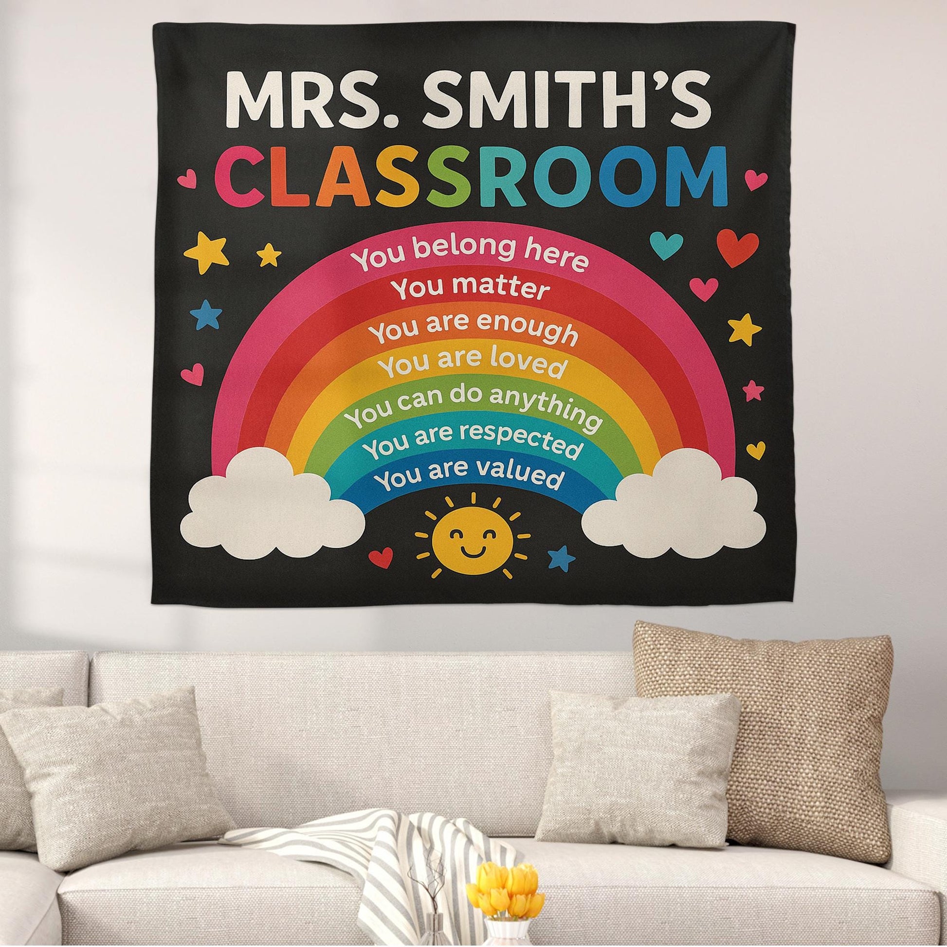 Rainbow Classroom Tapestry, Classroom Wall Decor, Motivational Teacher Banner, Back to School Poster, Inclusive Classroom Art