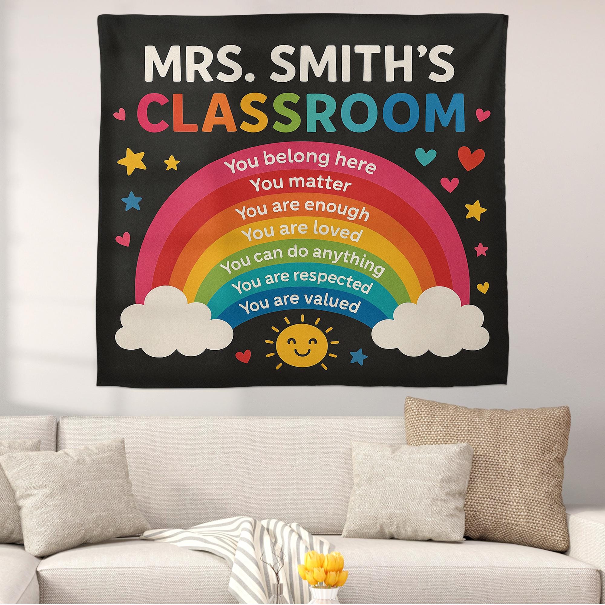 Rainbow Classroom Tapestry, Classroom Wall Decor, Motivational Teacher Banner, Back to School Poster, Inclusive Classroom Art