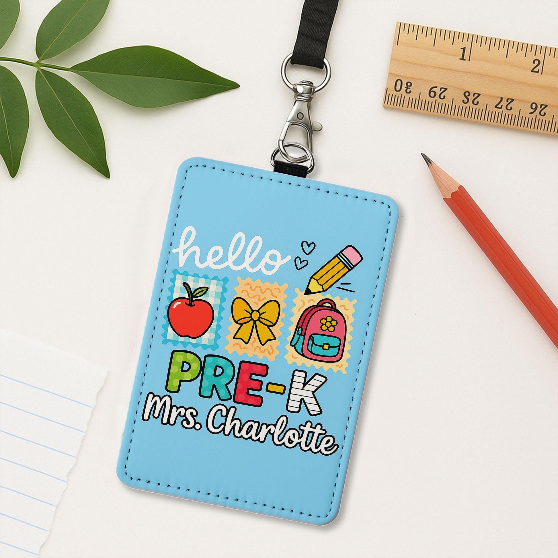Personalized Teacher ID Badge Holder, Hello Design Lanyard Tag for Mrs. Charlotte, Cute School Name Tag for Educators
