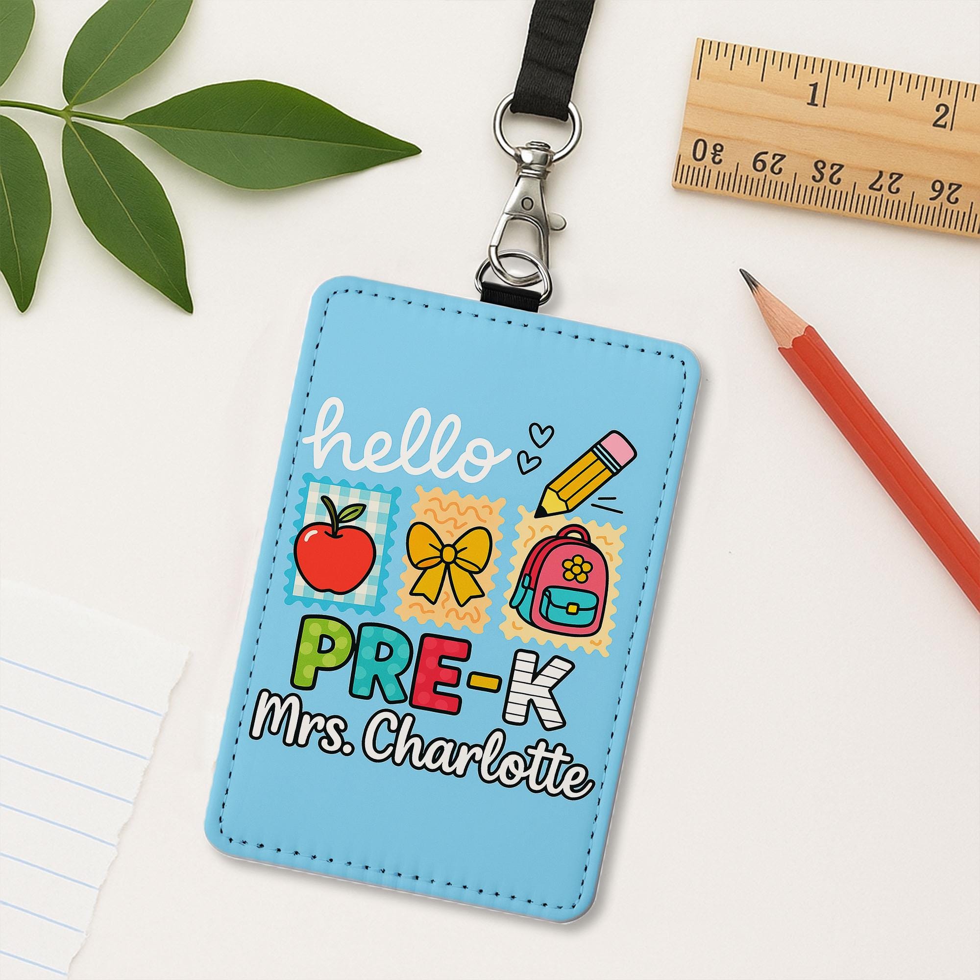 Personalized Teacher ID Badge Holder, Hello Design Lanyard Tag for Mrs. Charlotte, Cute School Name Tag for Educators