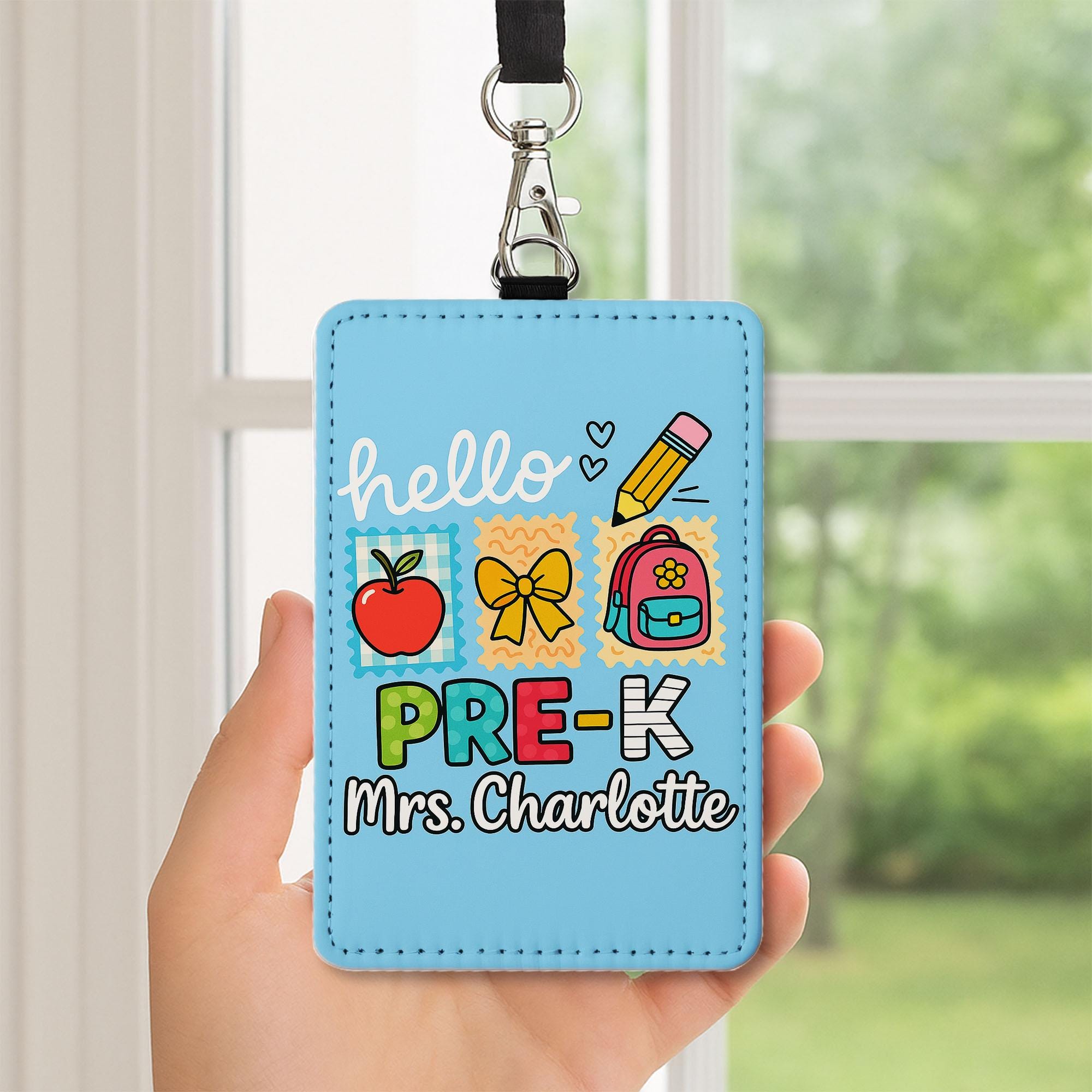 Personalized Teacher ID Badge Holder, Hello Design Lanyard Tag for Mrs. Charlotte, Cute School Name Tag for Educators