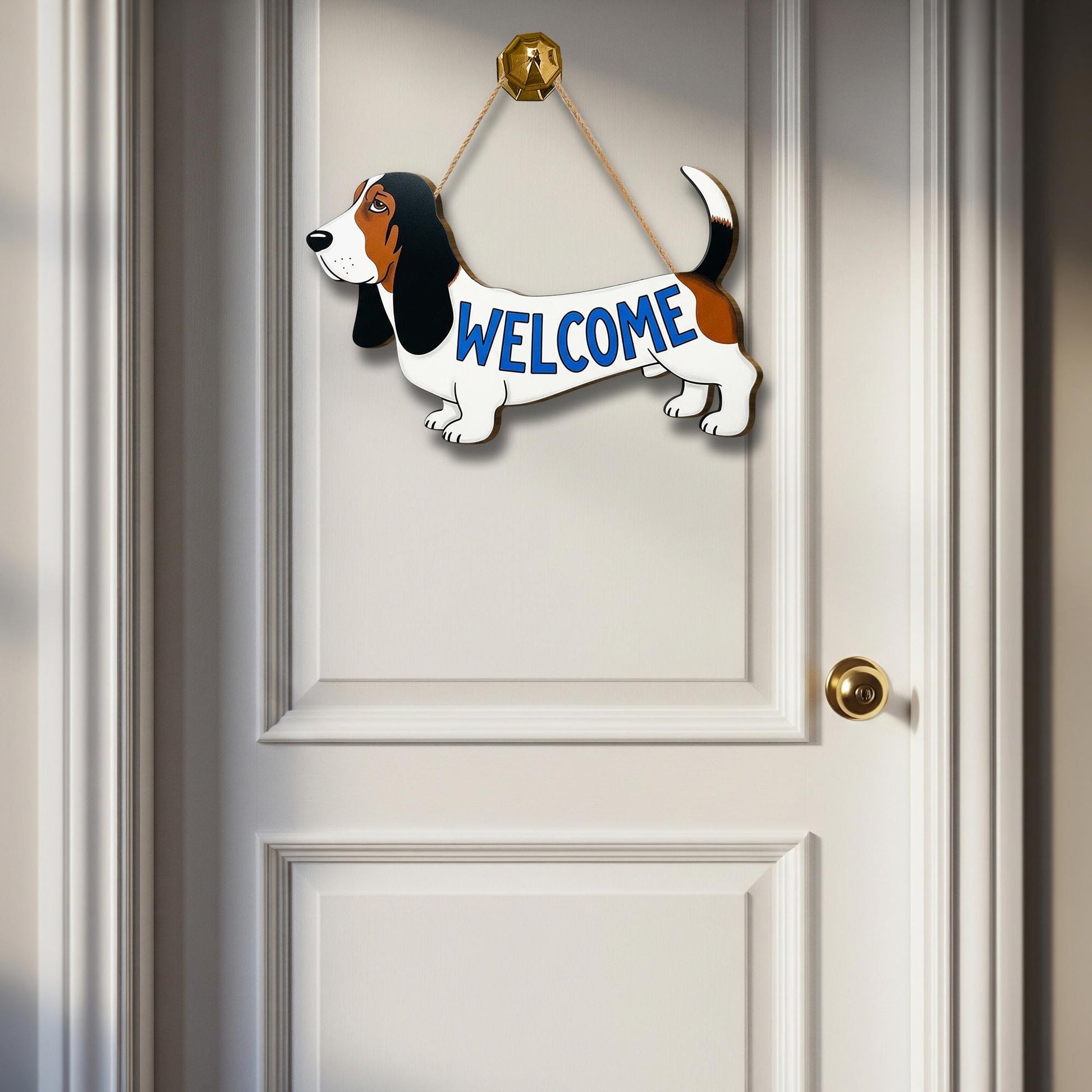Basset Hound Welcome Sign, Dog Door Hanger, Funny Pet Decor, Classroom or Home Entry Sign, Cute Animal Wooden Wall Plaque