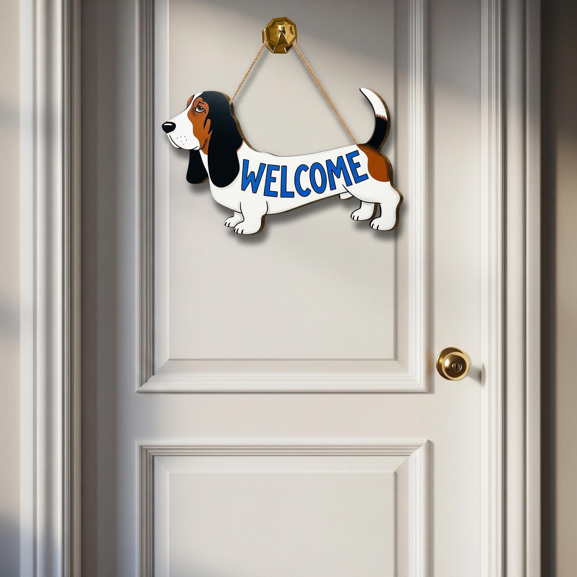 Basset Hound Welcome Sign, Dog Door Hanger, Funny Pet Decor, Classroom or Home Entry Sign, Cute Animal Wooden Wall Plaque