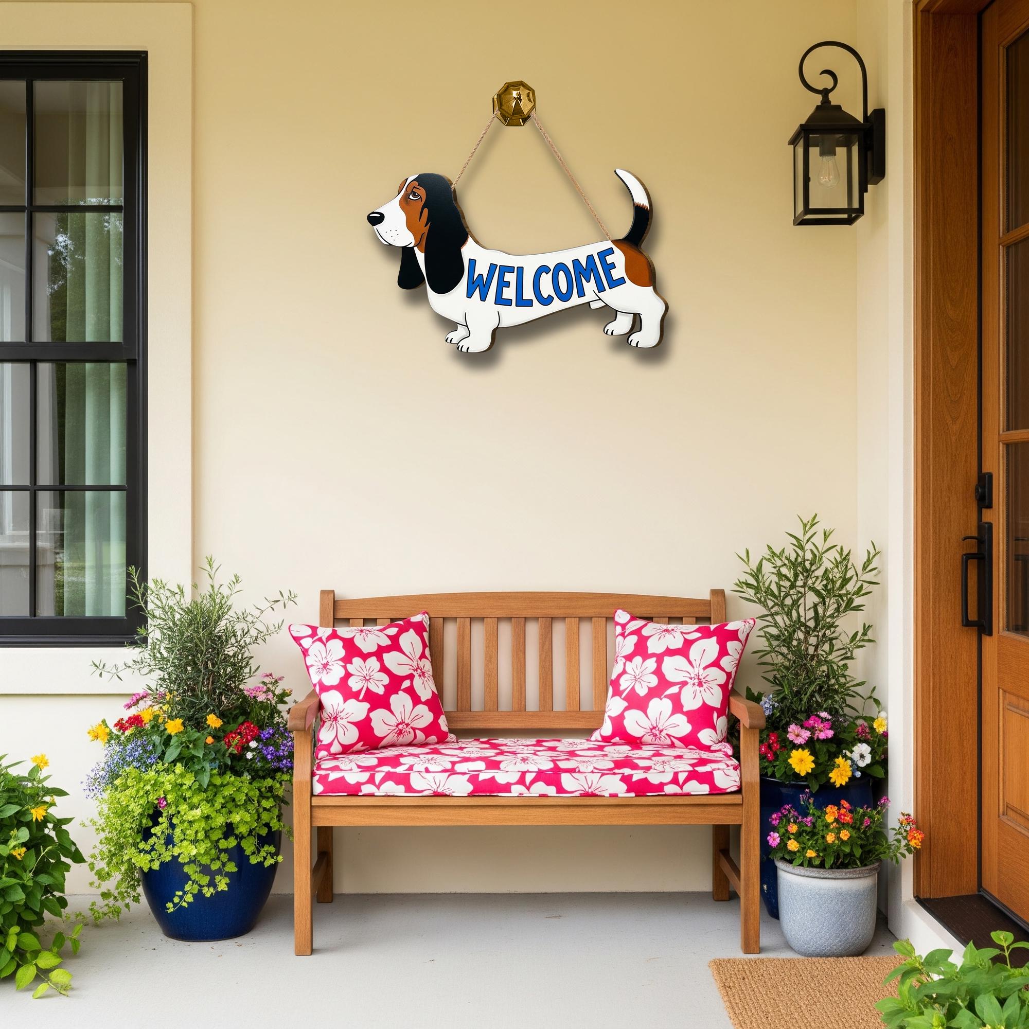 Basset Hound Welcome Sign, Dog Door Hanger, Funny Pet Decor, Classroom or Home Entry Sign, Cute Animal Wooden Wall Plaque